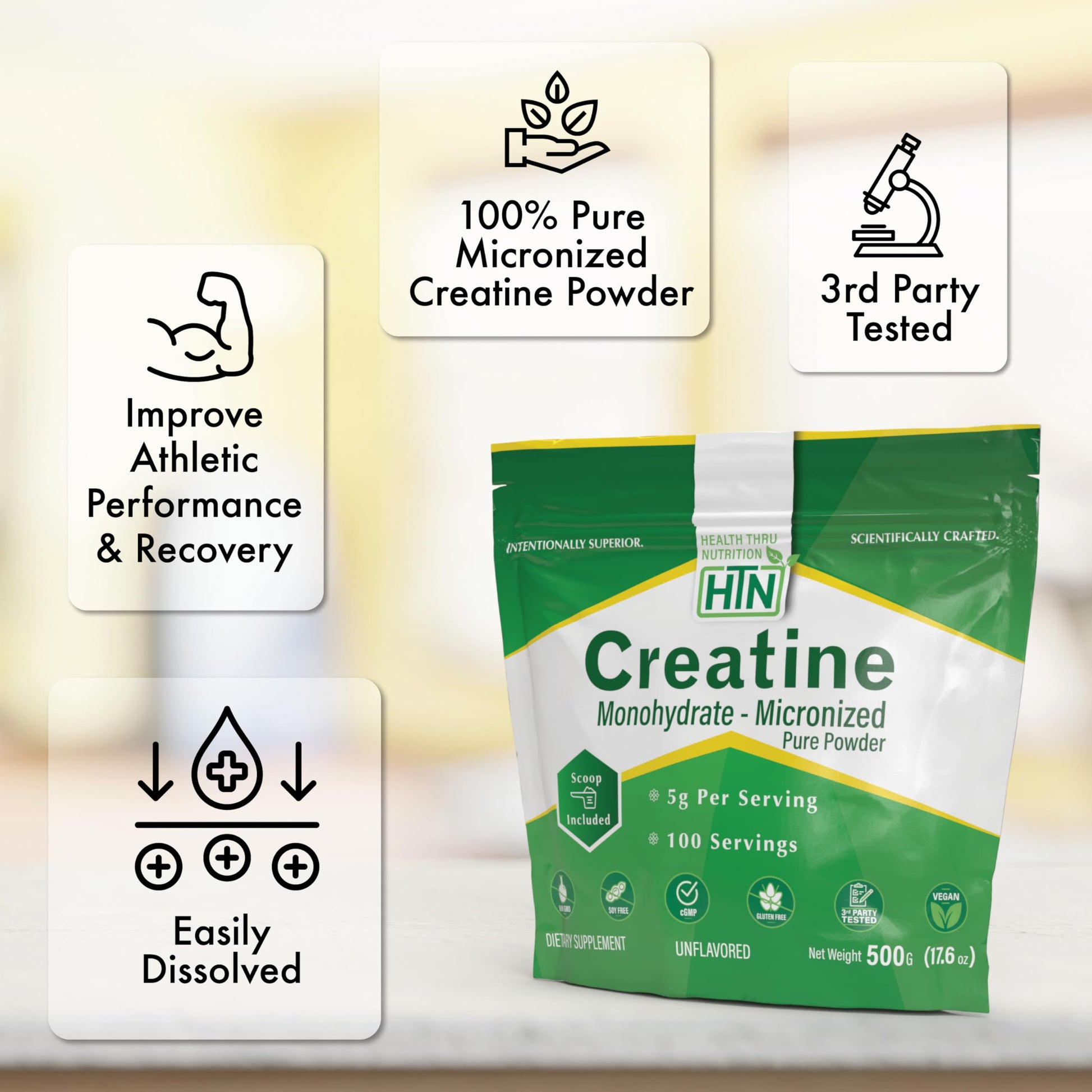 Health Thru Nutrition Creatine Monohydrate Micronized Powder – 500g Pure Unflavored – 5g Per Scoop – Workout Support, Muscle Fuel and Recovery Bulk Supplement | Non-GMO, Vegan Health Thru NutritionAu supplements