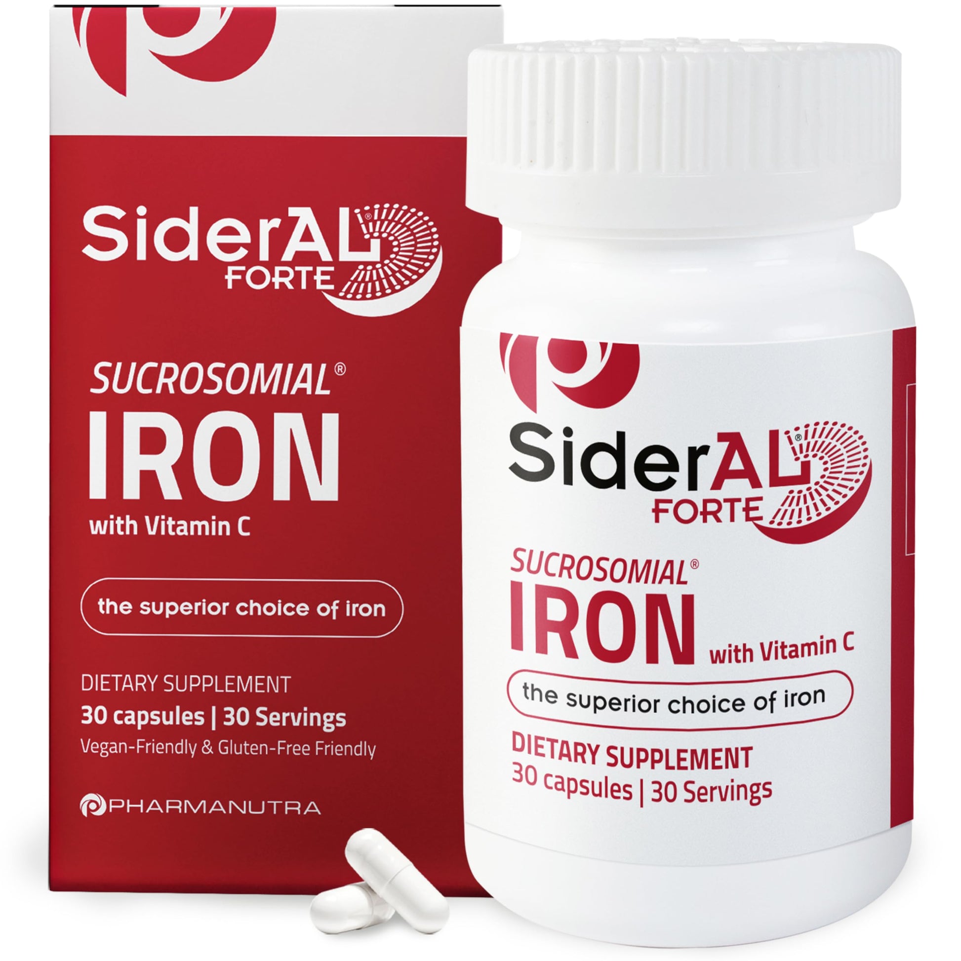 SiderAL Forte Iron Supplement Clinically Proven to Increase Levels Without Side Effects | Sucrosomial High Absorption Gentle Iron Pills for Women and Men | Vitamin C | Anemia & Energy Support | 30 ct PHARMANUTRAAu supplements