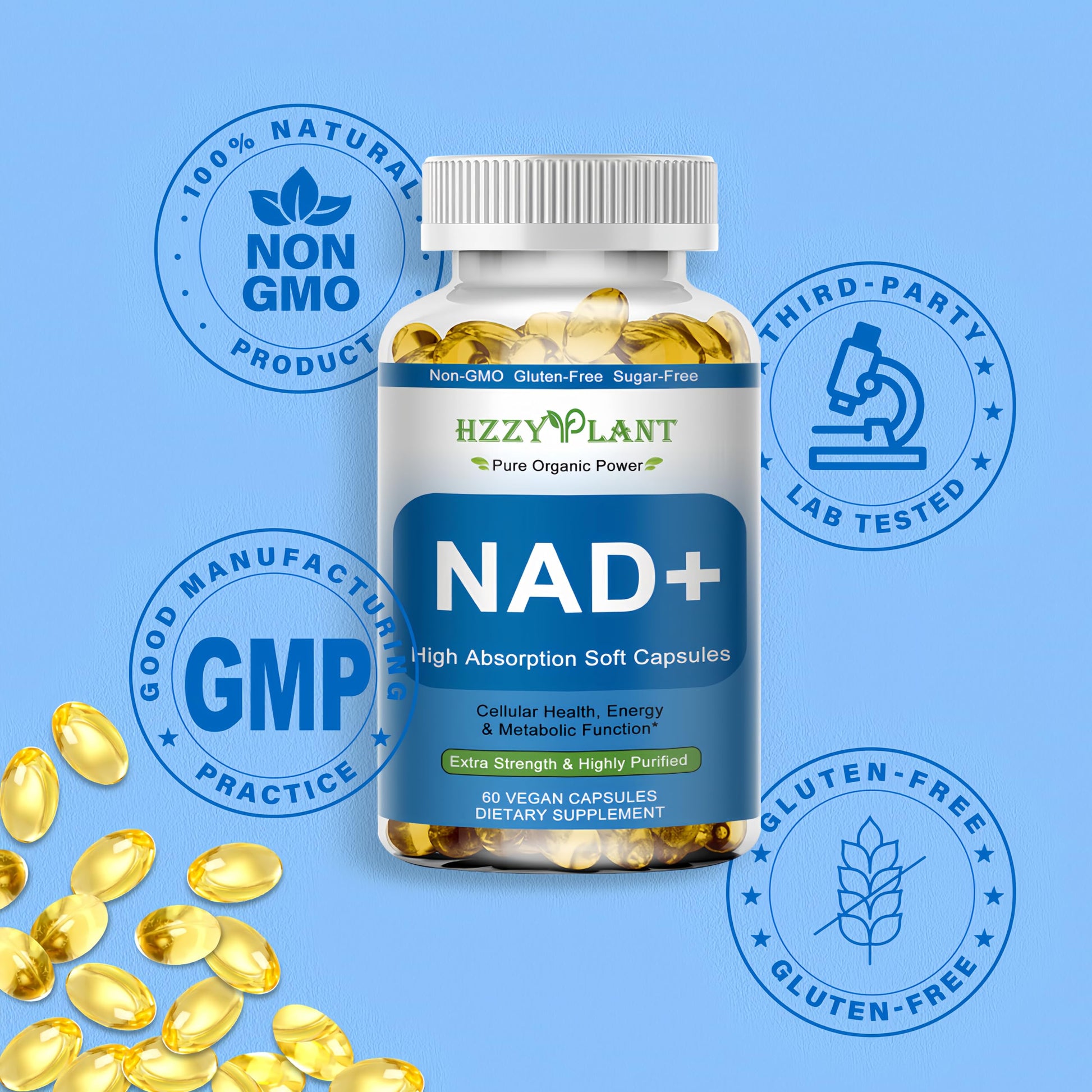 HZZYPLANT NAD+ Supplement, High Absorption NAD Supplements for Women for Cellular Energy Immune Focus Health, NAD Resveratrol Softgel Capsules, NAD Liquid Softgels Supplement, Non-GMO, 2 Month Supply HZZYPLANTAu supplements