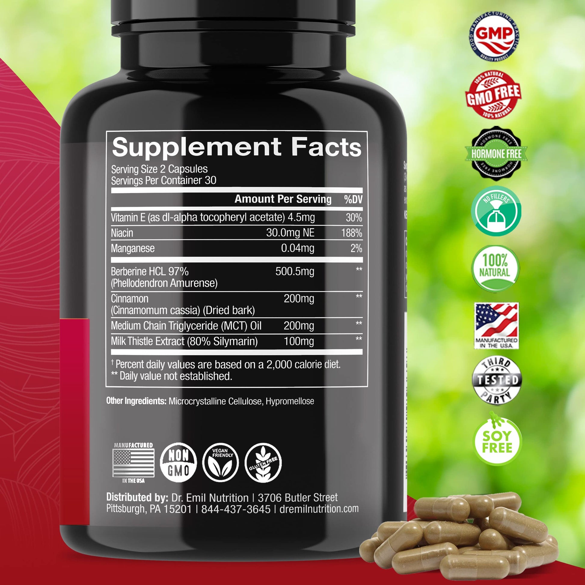 Dr. Emil Berberine 500mg Capsules - Berberine Supplement with Cinnamon, MTC Oil & Milk DR EMIL NUTRITIONAu supplements