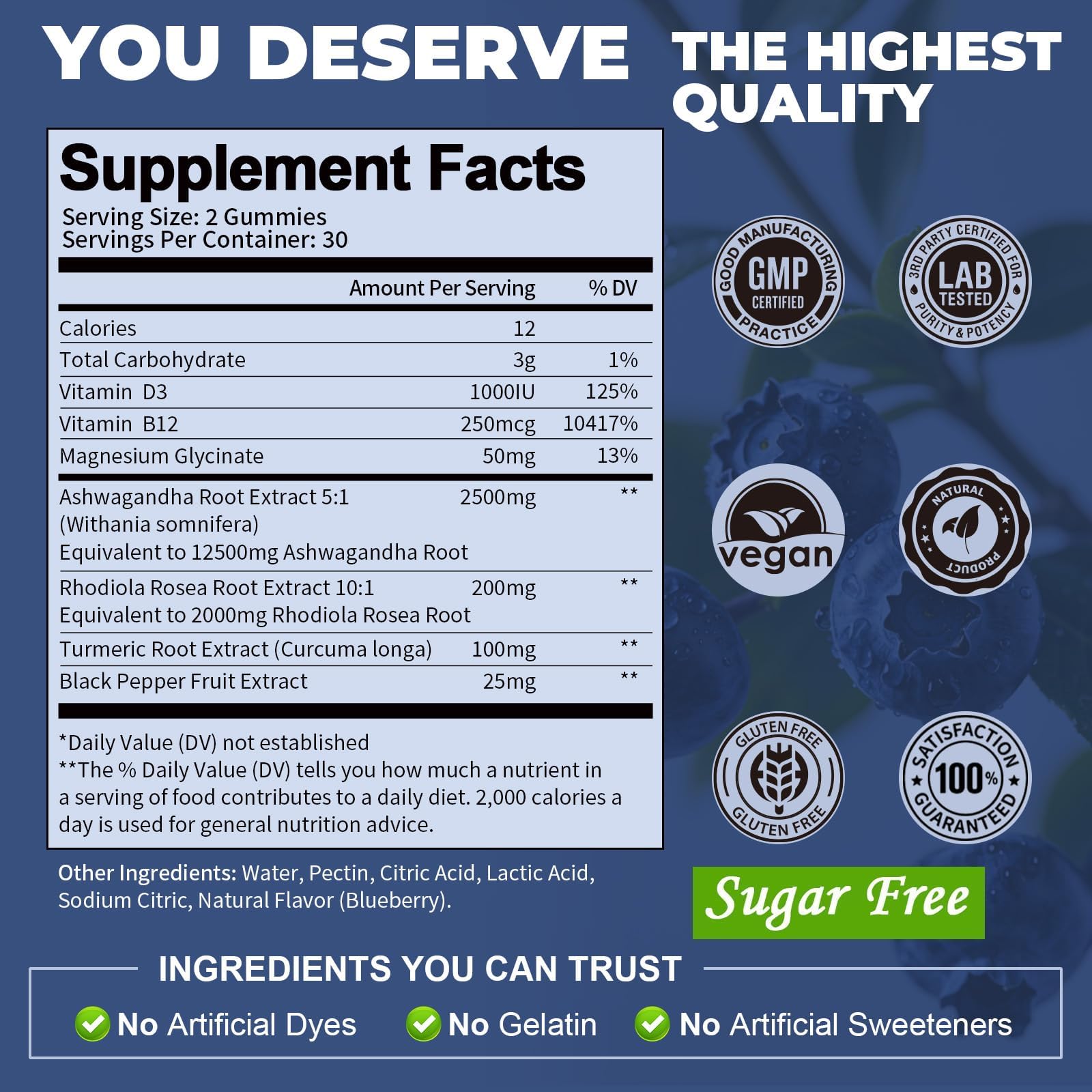 (2 Packs) Sugar Free Ashwagandha Filled Gummies w/Vitamin D3, Magnesium Glycinate, Rhodiola, Ultra Strength Ashwa Root Supplements for Women & Wen, for Relaxation, Energy, Cortisol Gummies TotariaAu supplements