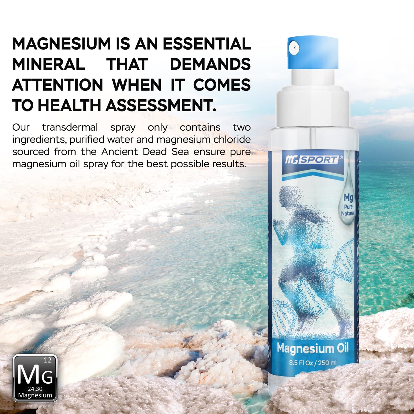 High Absorption Pure Magnesium Oil Spray – 250 ml – 100% Pure Magnesium Chloride MGSPORTUS supplements