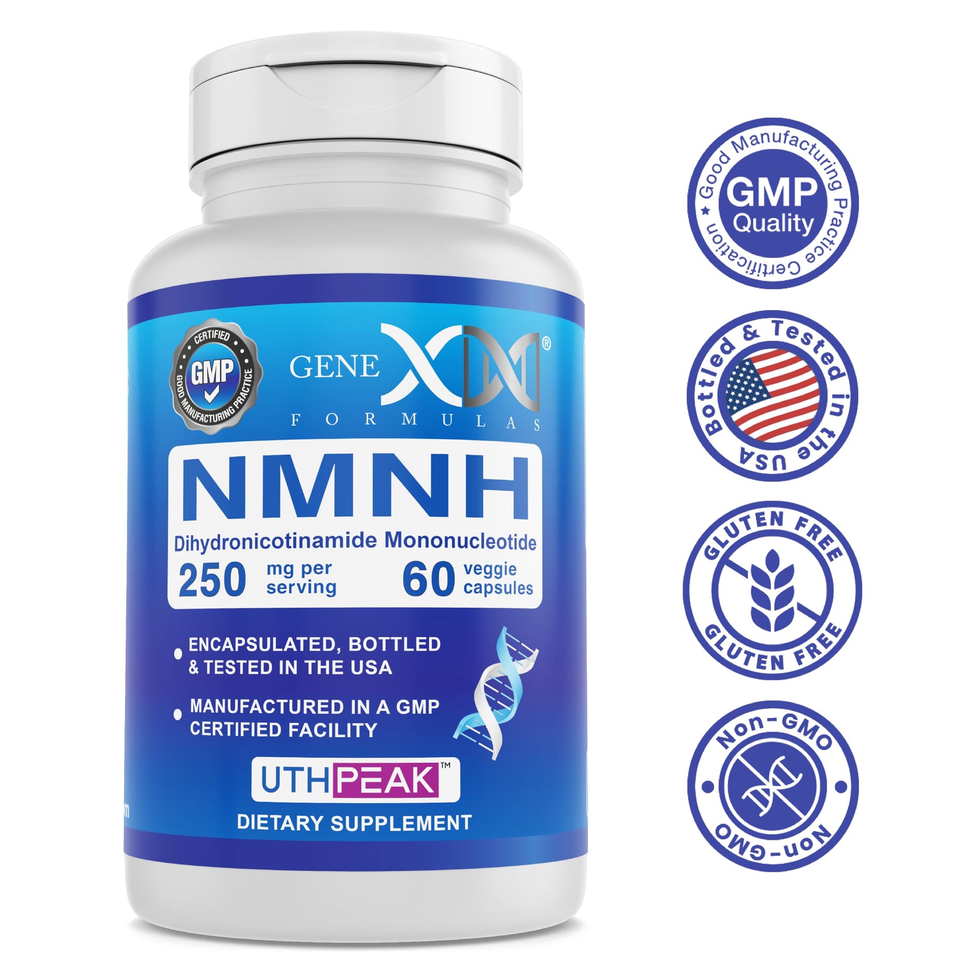 Genex Formulas 250mg NMNH (60 Capsules - 30 Servings) | Uthpeak™ NMNH (Dihydronicotinamide Mononucleotide) NAD+ Precursor for Healthy Aging - Non-GMO, Gluten-Free, Vegetarian Genex FormulasAu supplements