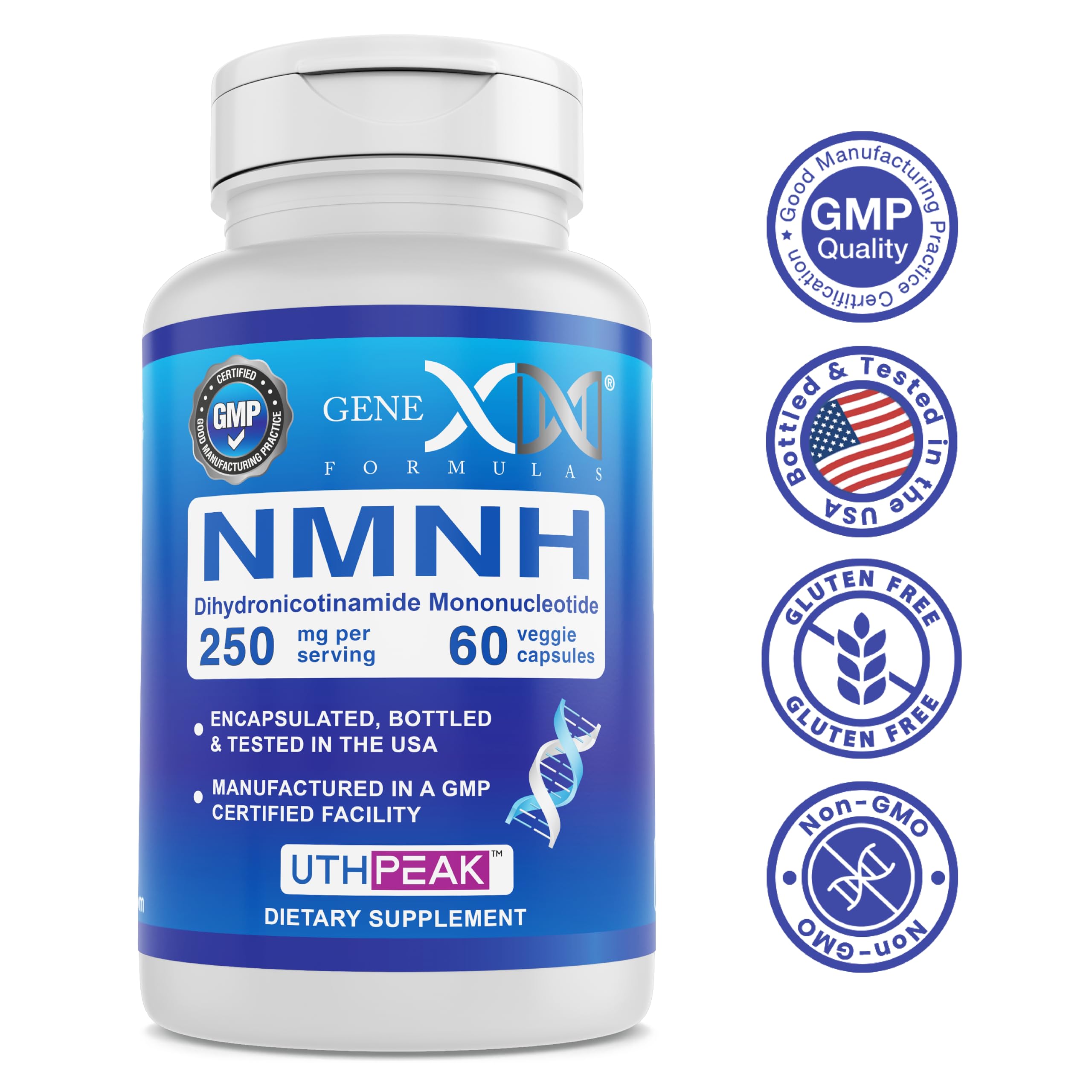 Genex Formulas 250mg NMNH (60 Capsules - 30 Servings) | Uthpeak™ NMNH (Dihydronicotinamide Mononucleotide) NAD+ Precursor for Healthy Aging - Non-GMO, Gluten-Free, Vegetarian Genex FormulasAu supplements