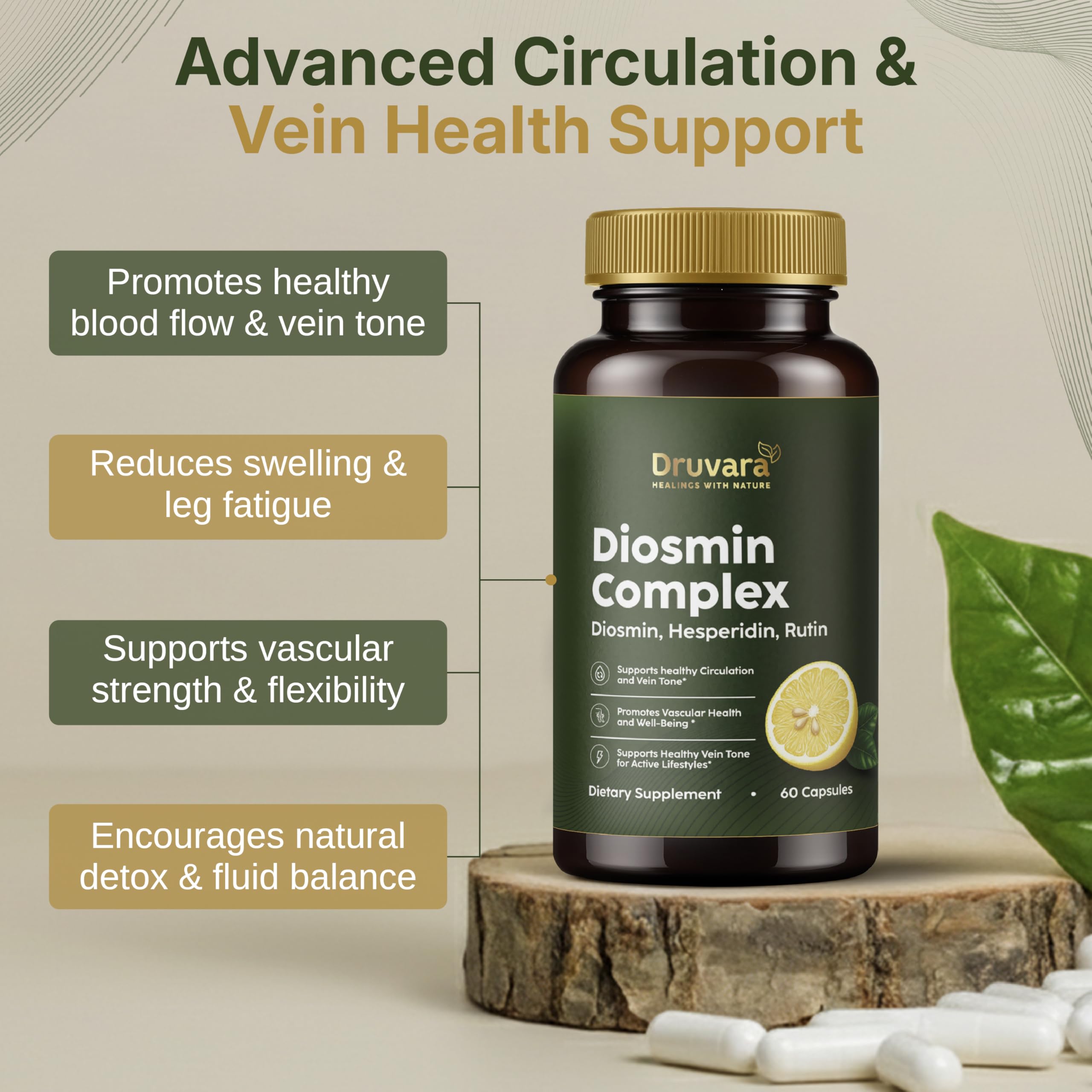 Druvara Diosmin Hesperidin with Rutin & B Vitamins | Vein Support Supplement for Leg Comfort, Healthy Circulation, Vein Strength & Improved Mobility - 60 Capsules DruvaraAu supplements