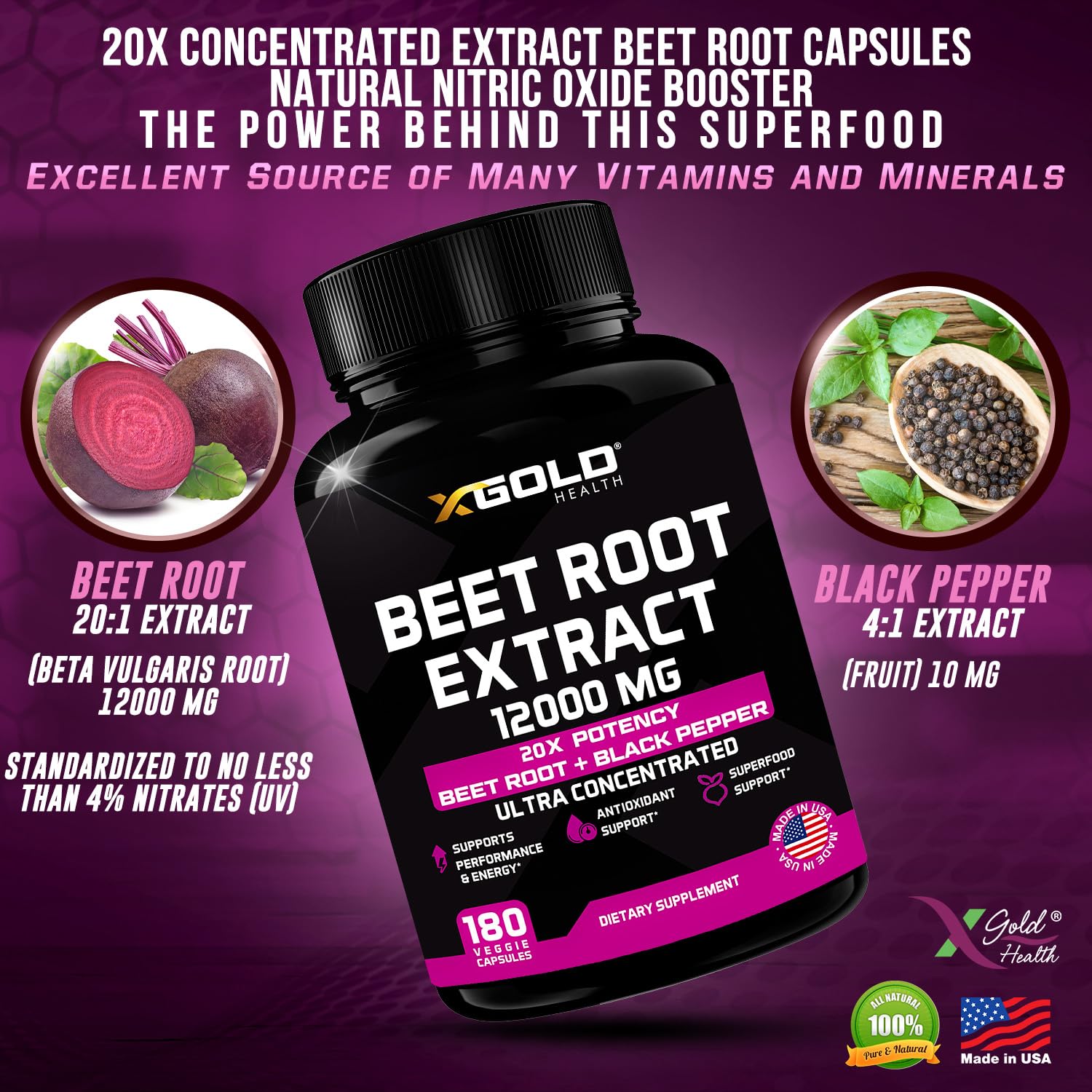 Beet Root Extract Capsules - 12000mg 20x Concentrated Beet Root Capsules Supplement X Gold HealthAu supplements
