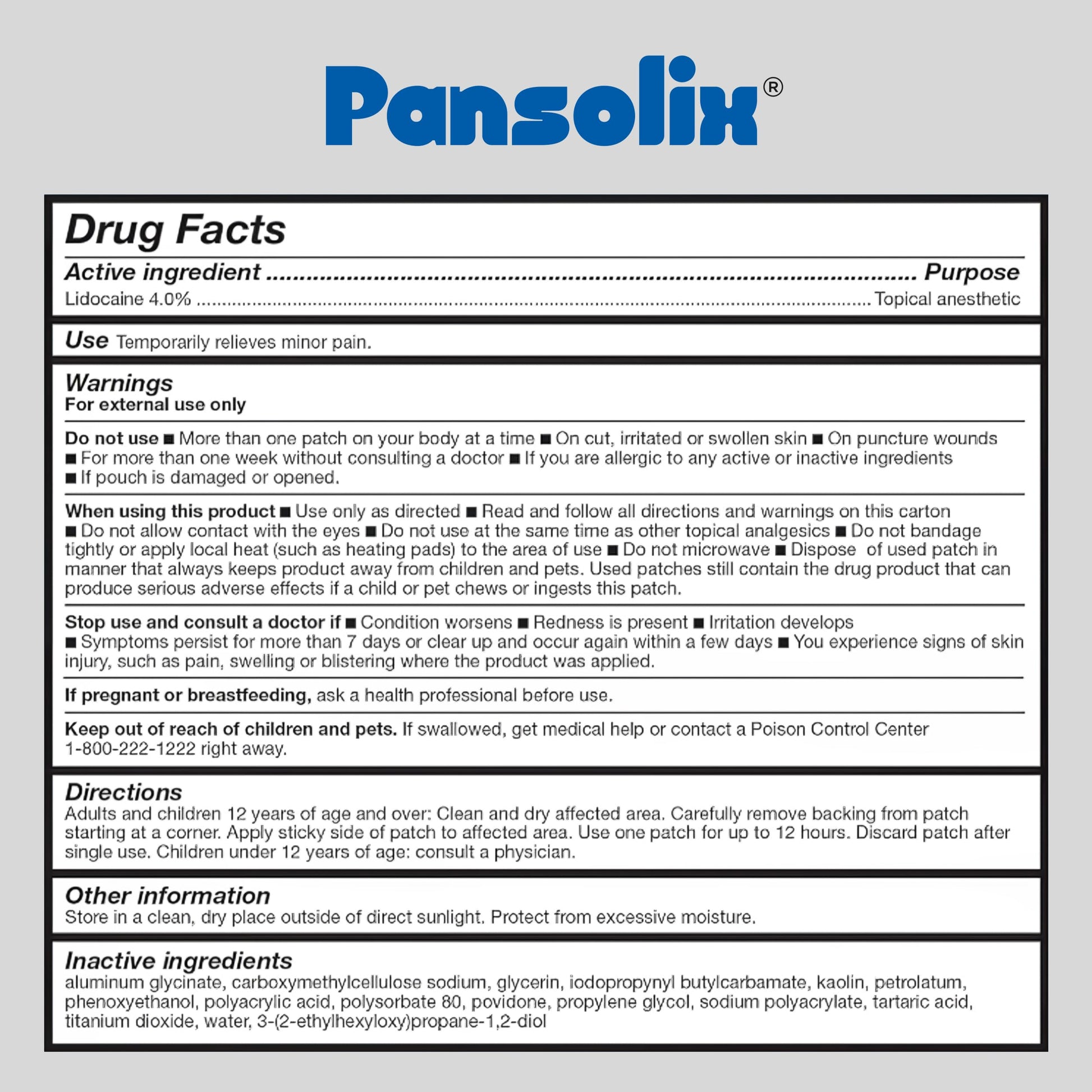 Pansolix Lidocaine Pain Relief Patches 4% | Topical Analgesic Patch | 10 x 14 cm | Skin Tone | Pack of 30 PansolixAu supplements