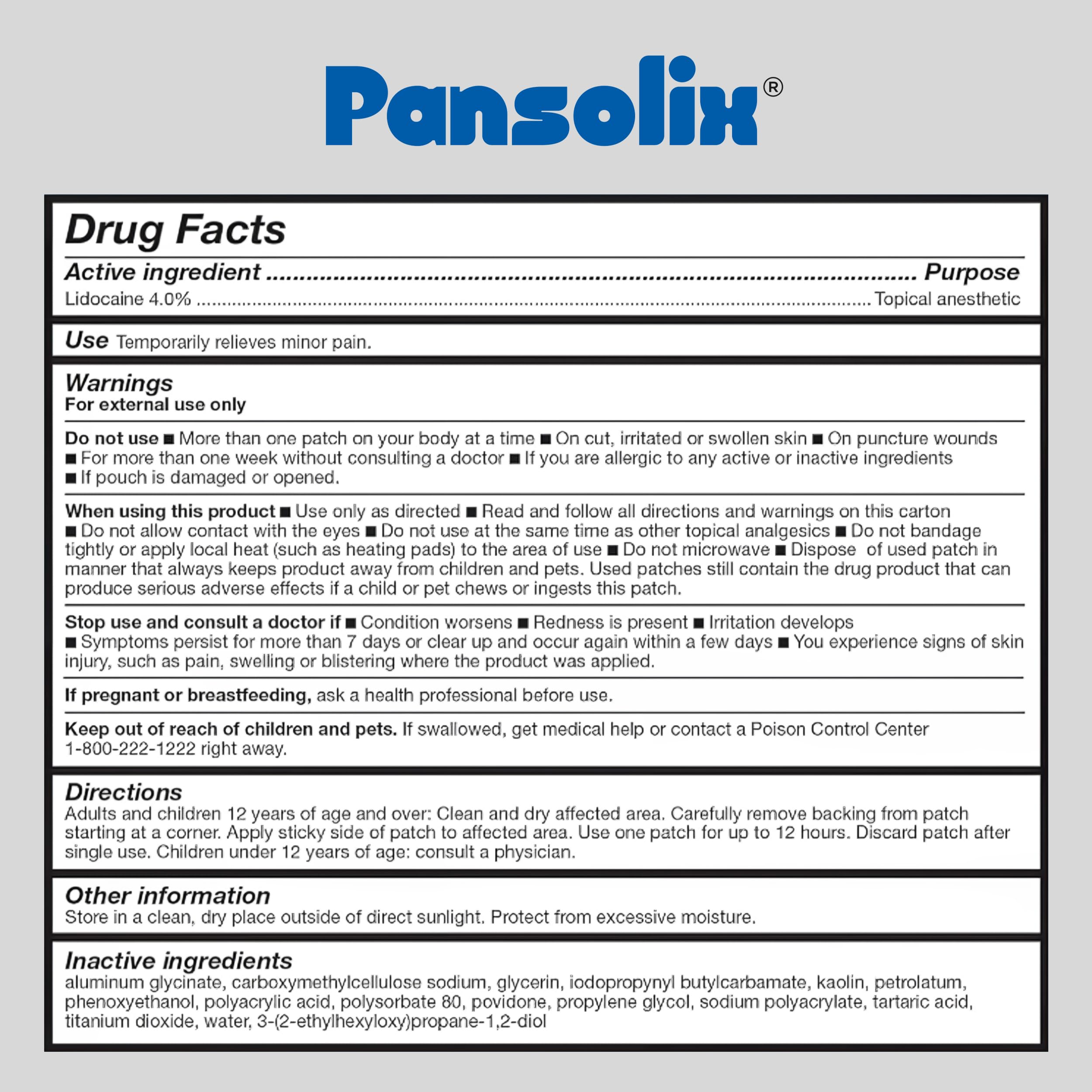Pansolix Lidocaine Pain Relief Patches 4% | Topical Analgesic Patch | 10 x 14 cm | Skin Tone | Pack of 30 PansolixAu supplements