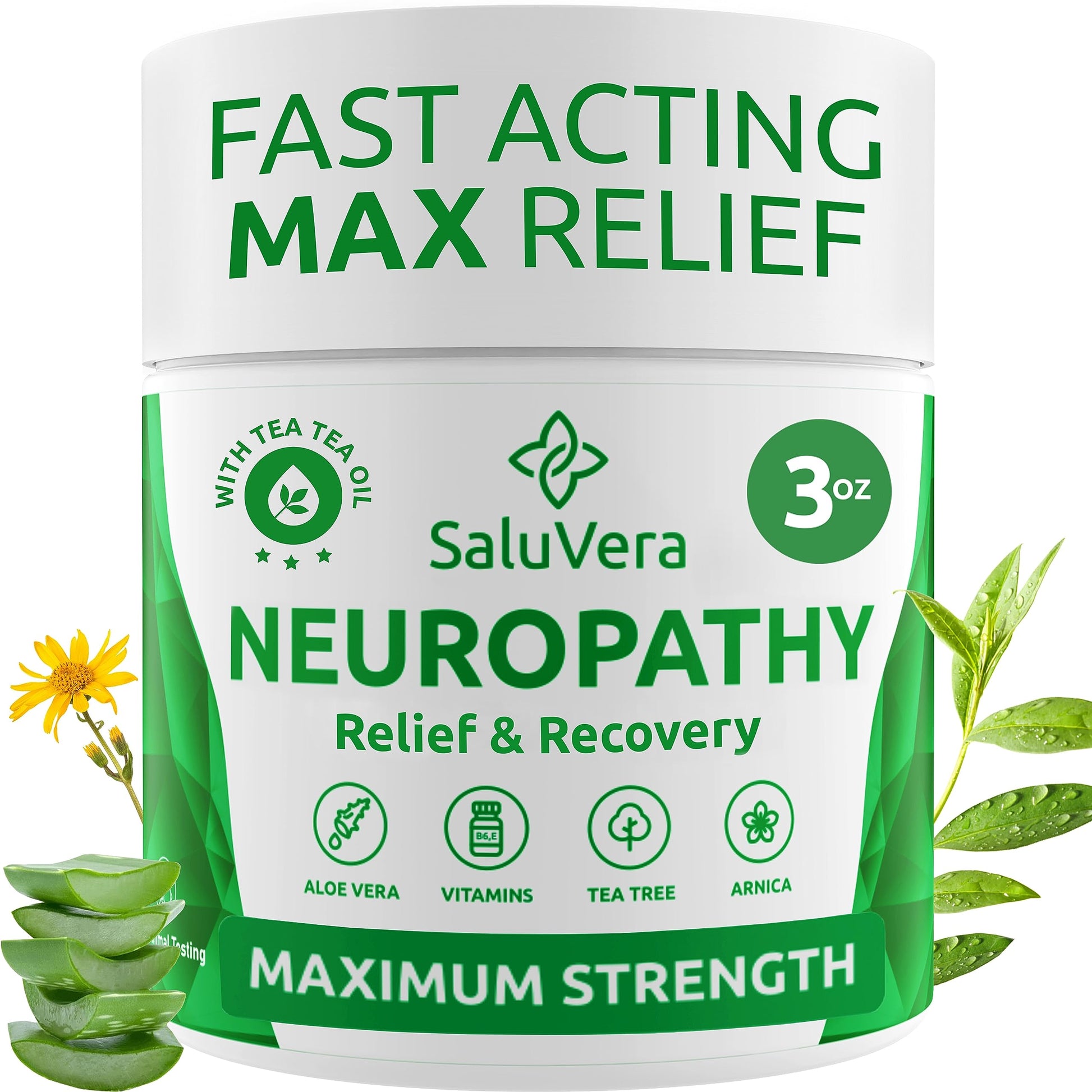 SaluVera Neuropathy Pain Relief Cream - Maximum Strength Nerve Pain Reliever for Foot, Toes, Hands, Legs with Aloe Vera, Arnica, MSM Vitamin B6, and Menthol for Fast-Acting Relief 3oz SaluVeraAu supplements