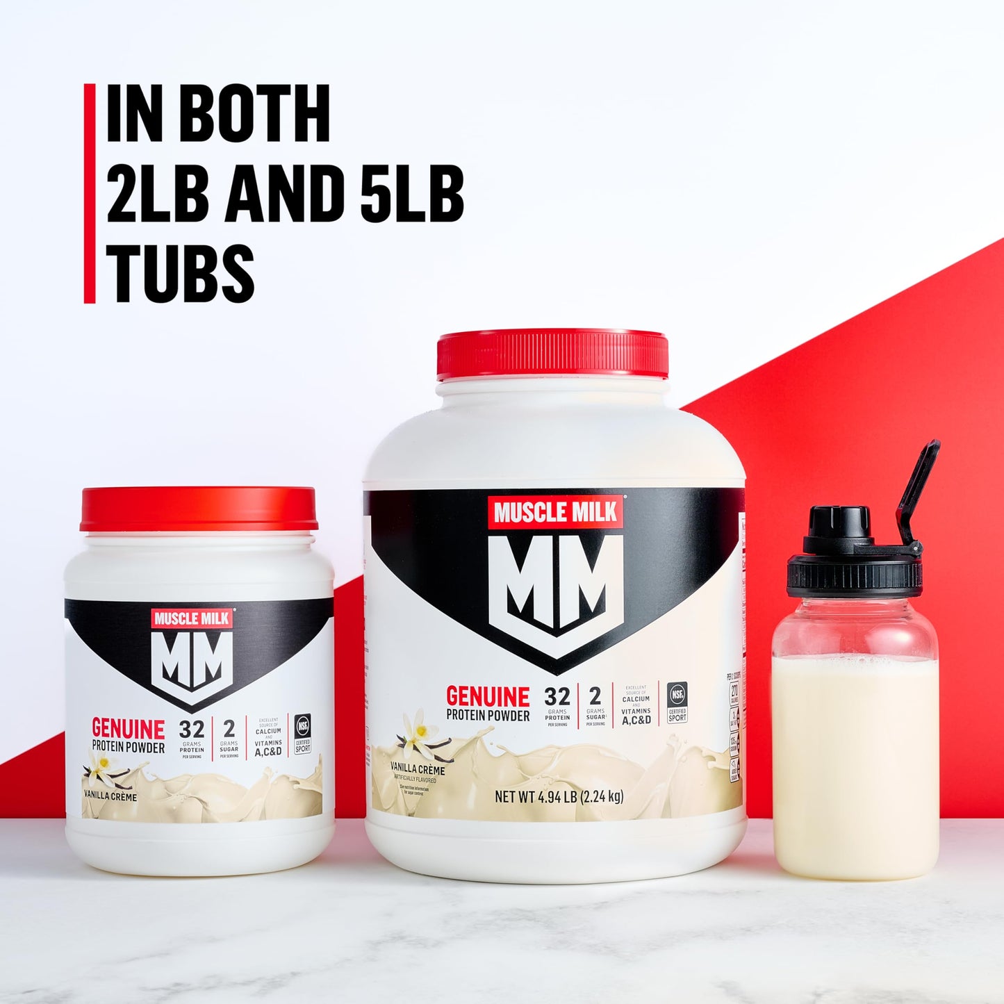 Muscle Milk Genuine Protein Powder, Vanilla Crème, 1.93 Pounds, 12 Servings, 32g Protein, 2g Sugar, Calcium, Vitamins A, C & D, NSF Certified for Sport, Energizing Snack, Packaging May Vary Muscle MilkUS supplements