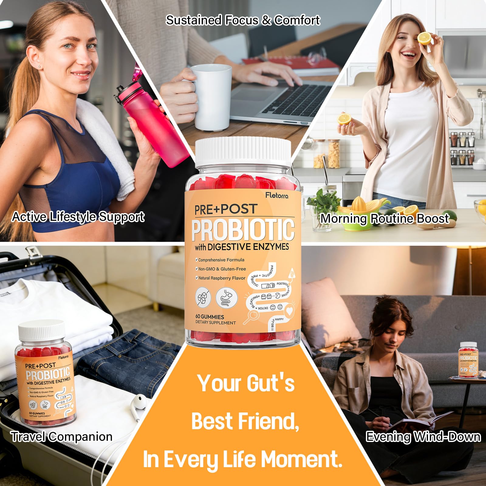 Probiotics for Women and Men, with 15 Prebiotics, 16 Digestive Enzymes & Postbiotics - Probiotics for Digestive Health & Bloating, Probiotic Gummies for Gut Health & Immunity, Sugar-Free, 60 Gummies FletorraAu supplements