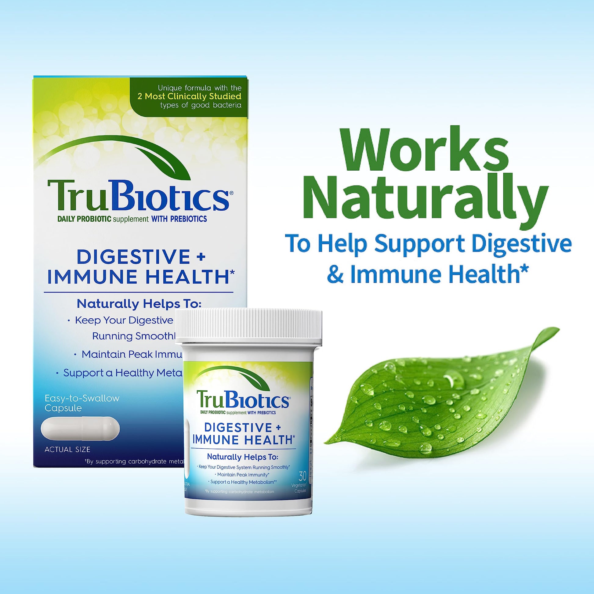 TruBiotics Probiotics for Digestive & Immune Health, Supports Regularity & Helps Relieve Abdominal Discomfort, Gas & Bloating, 2 Clinically Studied Probiotic Strains, Plus Prebiotics, 30 Capsules TruBioticsAu supplements