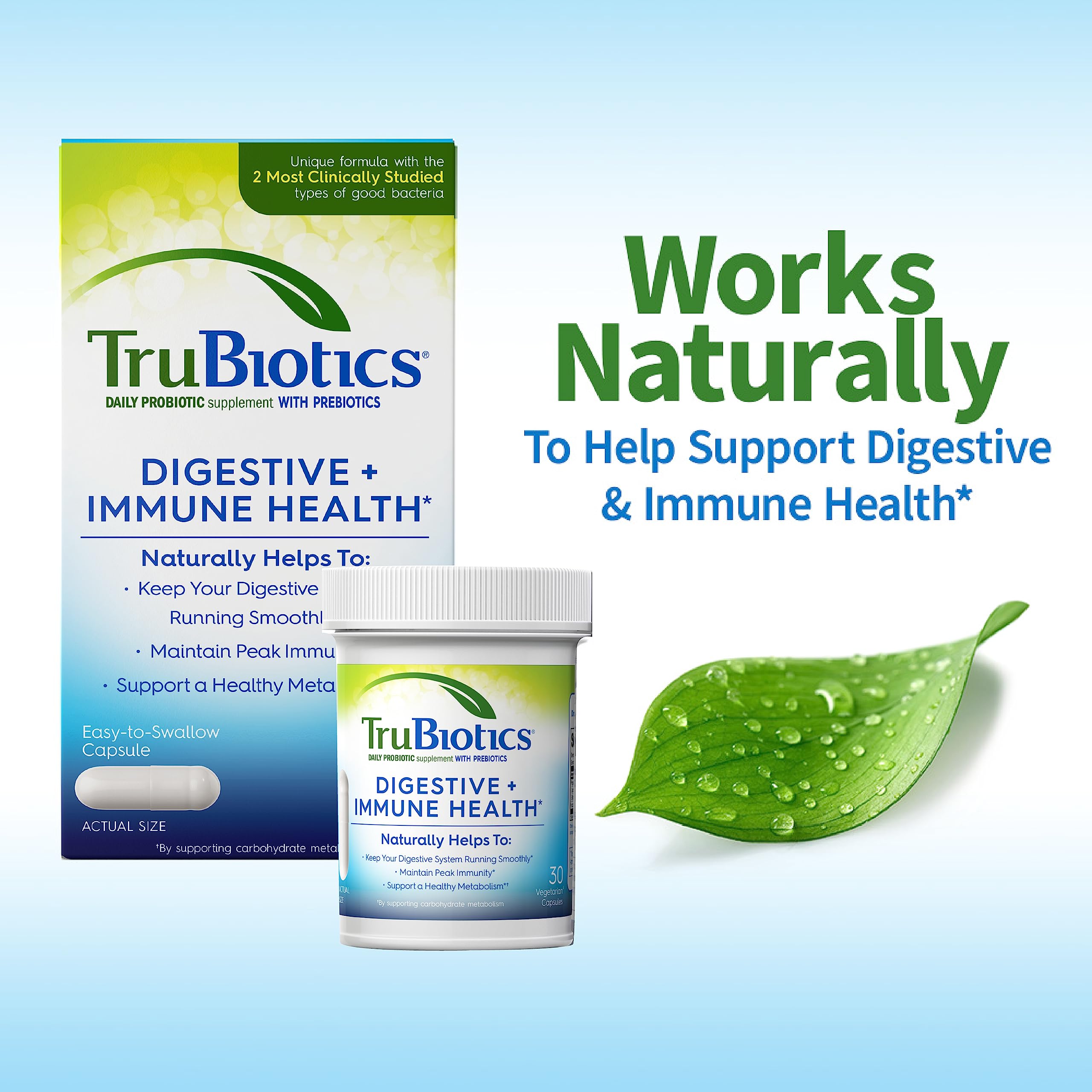 TruBiotics Probiotics for Digestive & Immune Health, Supports Regularity & Helps Relieve Abdominal Discomfort, Gas & Bloating, 2 Clinically Studied Probiotic Strains, Plus Prebiotics, 30 Capsules TruBioticsAu supplements