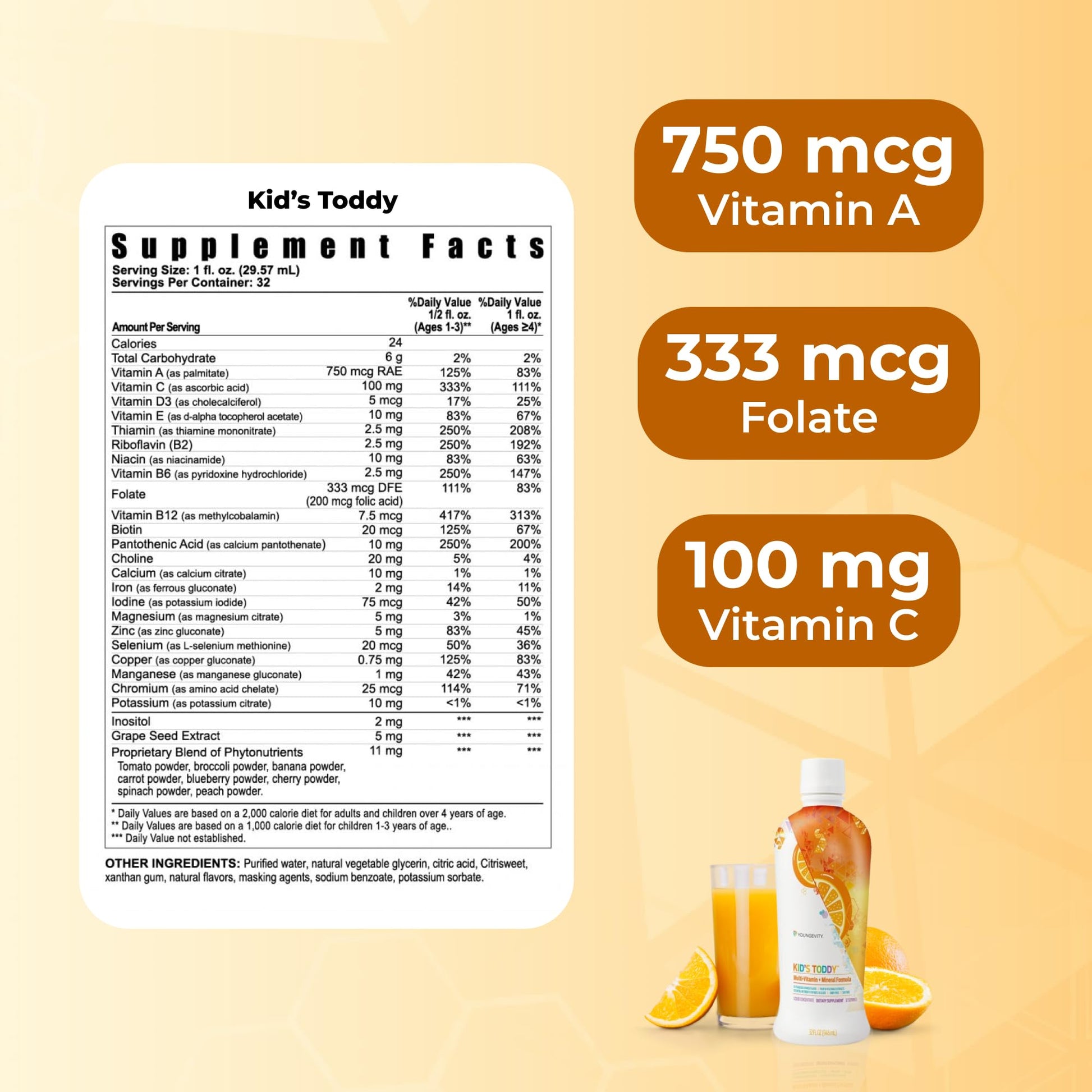 Youngevity Kid's Toddy™ - Mega Multivitamin for Kids & Children Age 2+ - 14 Vitamins, 10 Minerals, Phytonutrient Blend - Highly Absorbable - Great Tasting Orange 32 Fl Oz (Pack of 2) YoungevityAu supplements