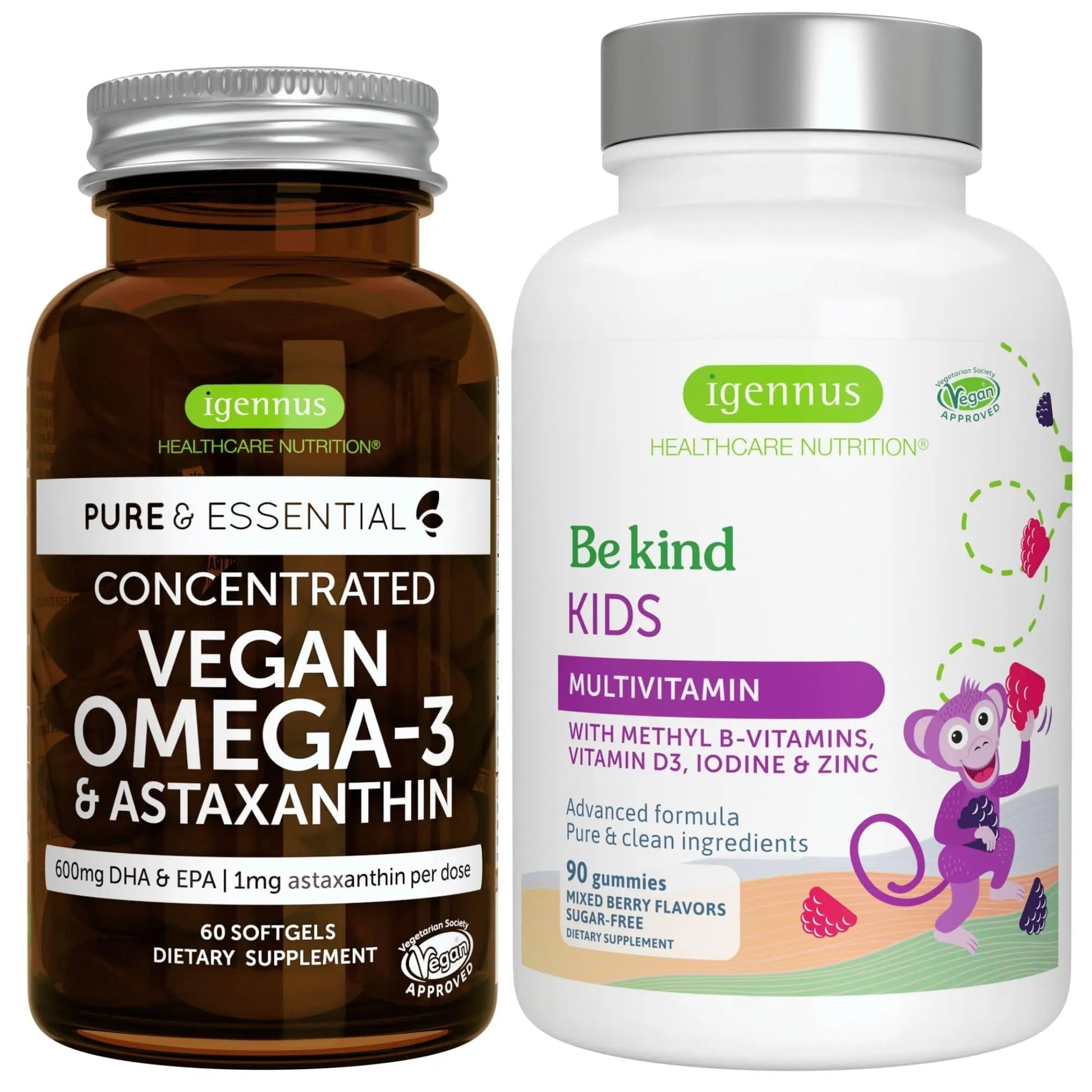 Vegan Omega-3 Algae Oil + Advanced Kids Multivitamin Gummy Bundle, High Concentration DHA & EPA + Vitamin A, B, C, D3 & E Igennus Healthcare NutritionAu supplements