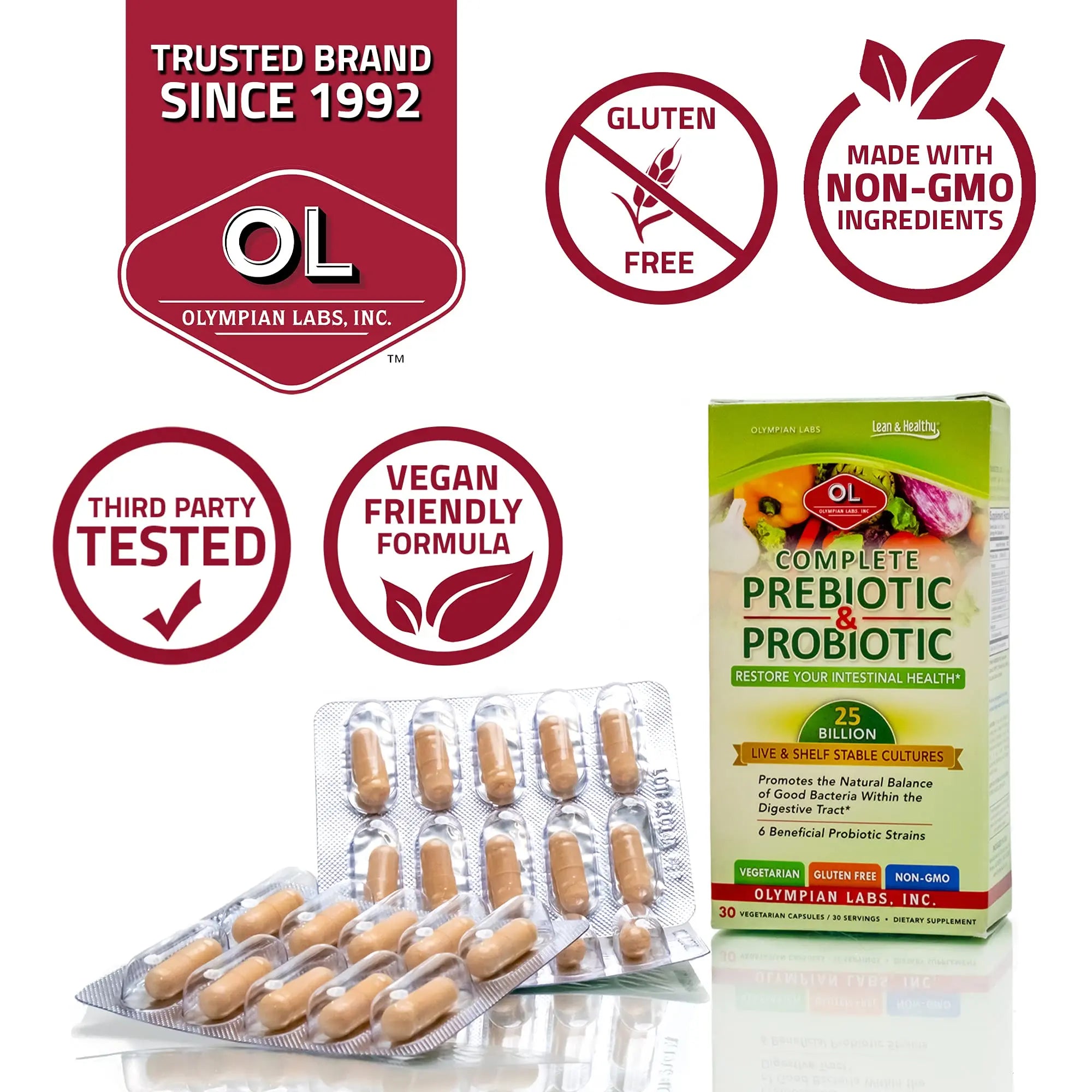Olympian Labs Complete Prebiotic and Probiotic Supplement - 25 Billion Live Shelf Stable Cultures - 30 Vegetarian Capsules Olympian LabsAu supplements