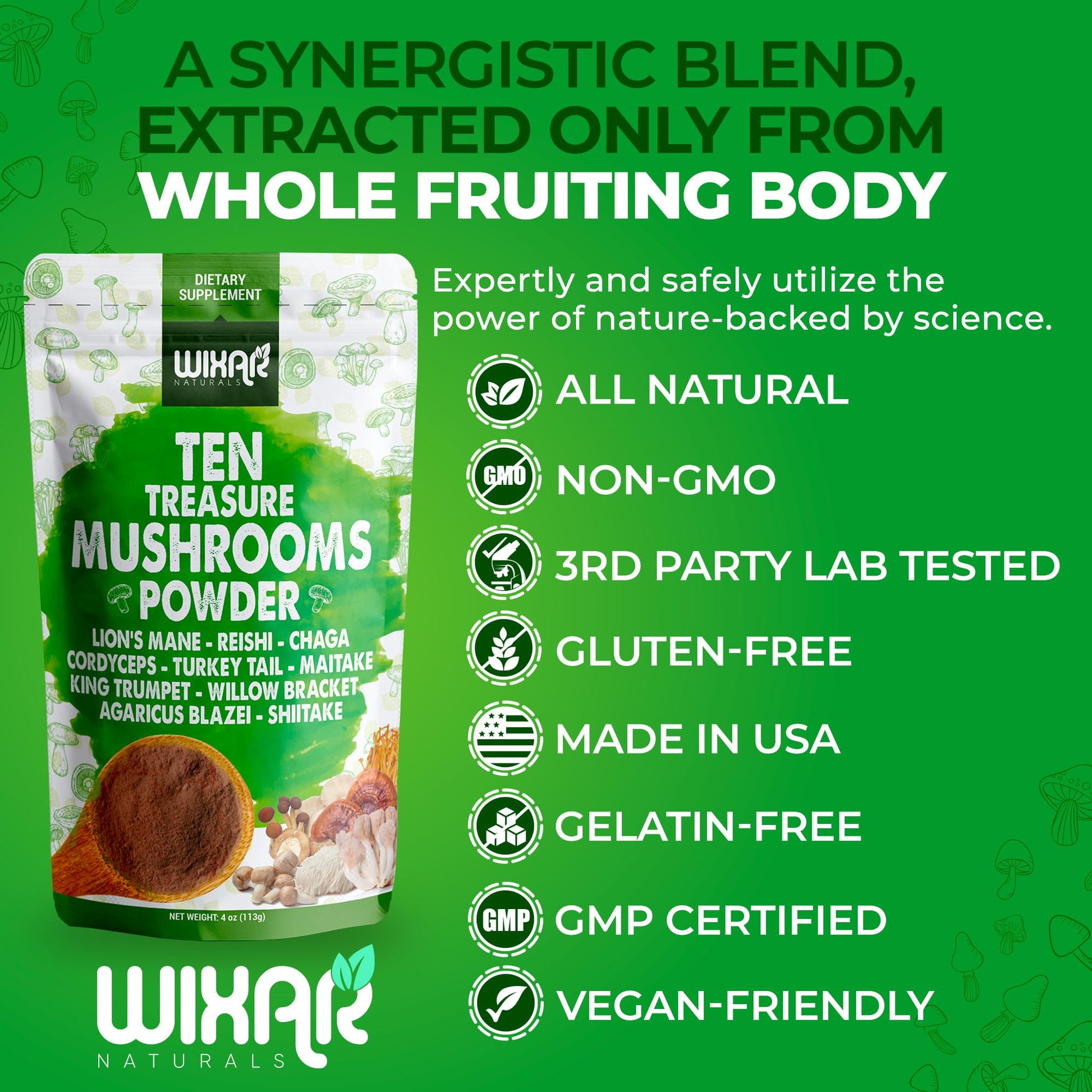 Wixar Mushroom Powder - Ten Treasure Mushrooms Extract Supplement Blend for Coffee WIXAR NATURALSUS supplements