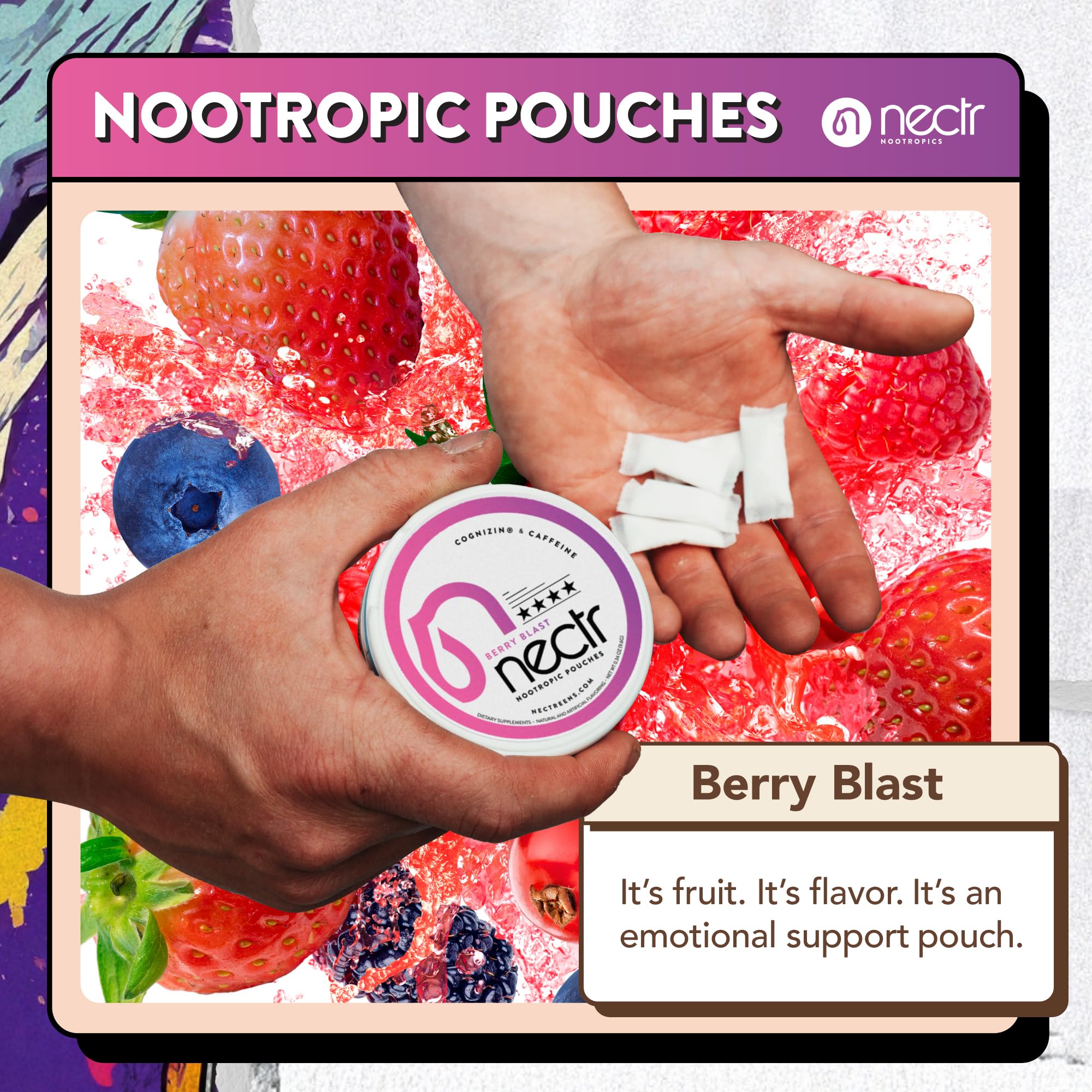 Nectr Energy Nootropic Pouches – Berry Blast Flavored, Caffeine Pouches with Cognizin® Citicoline. Sugar-Free Brain Treats. Smooth, Sustained Focus & Energy Supplement - 1 Puck of 16pcs NectrAu supplements