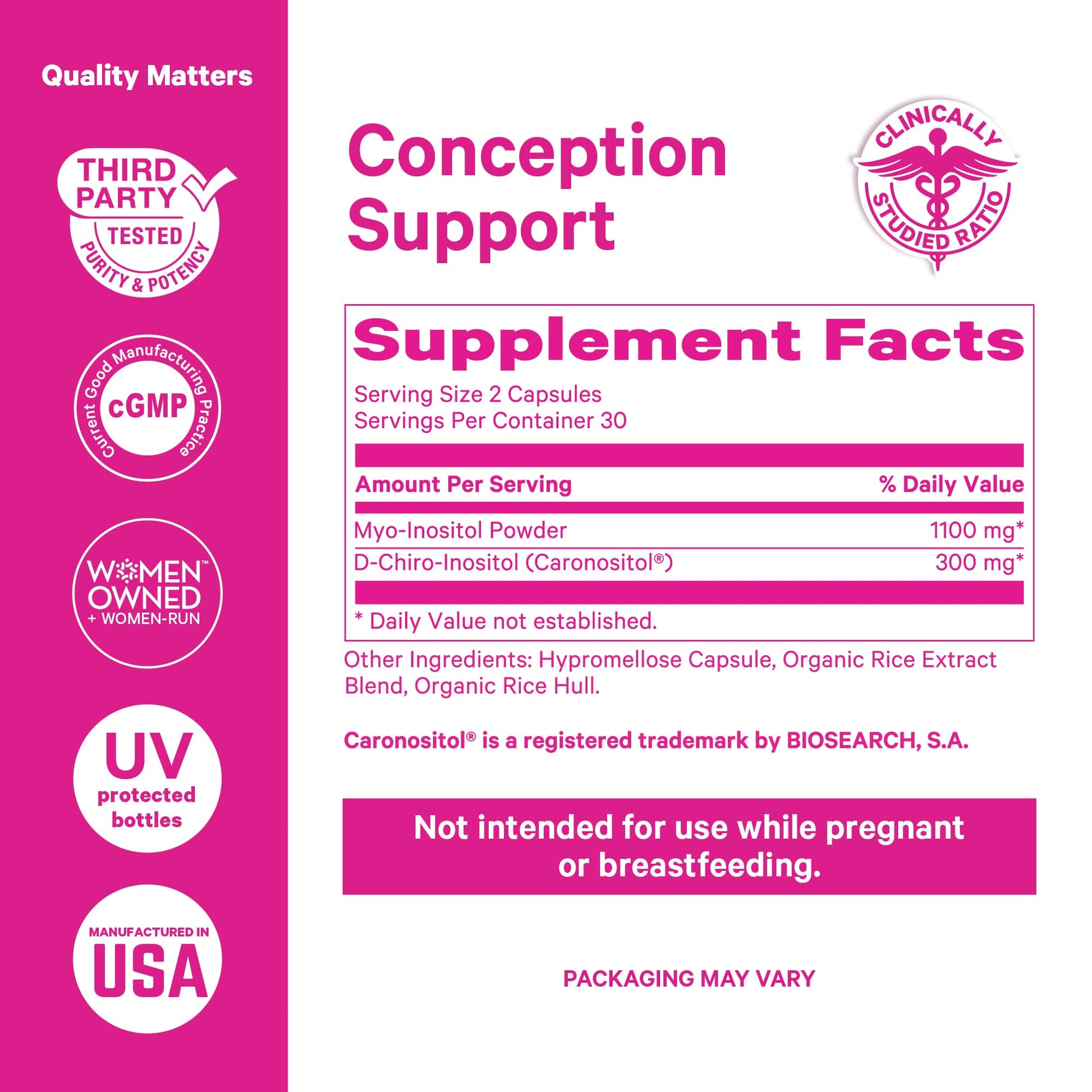 Pink Stork Myo-Inositol & D-Chiro Inositol: 3.6:1 Blend to Support Fertility, Hormone Balance for Women - Ovarian Function, Ovulation, Conception, and Period Support Supplement - 60 Capsules Pink StorkAu supplements