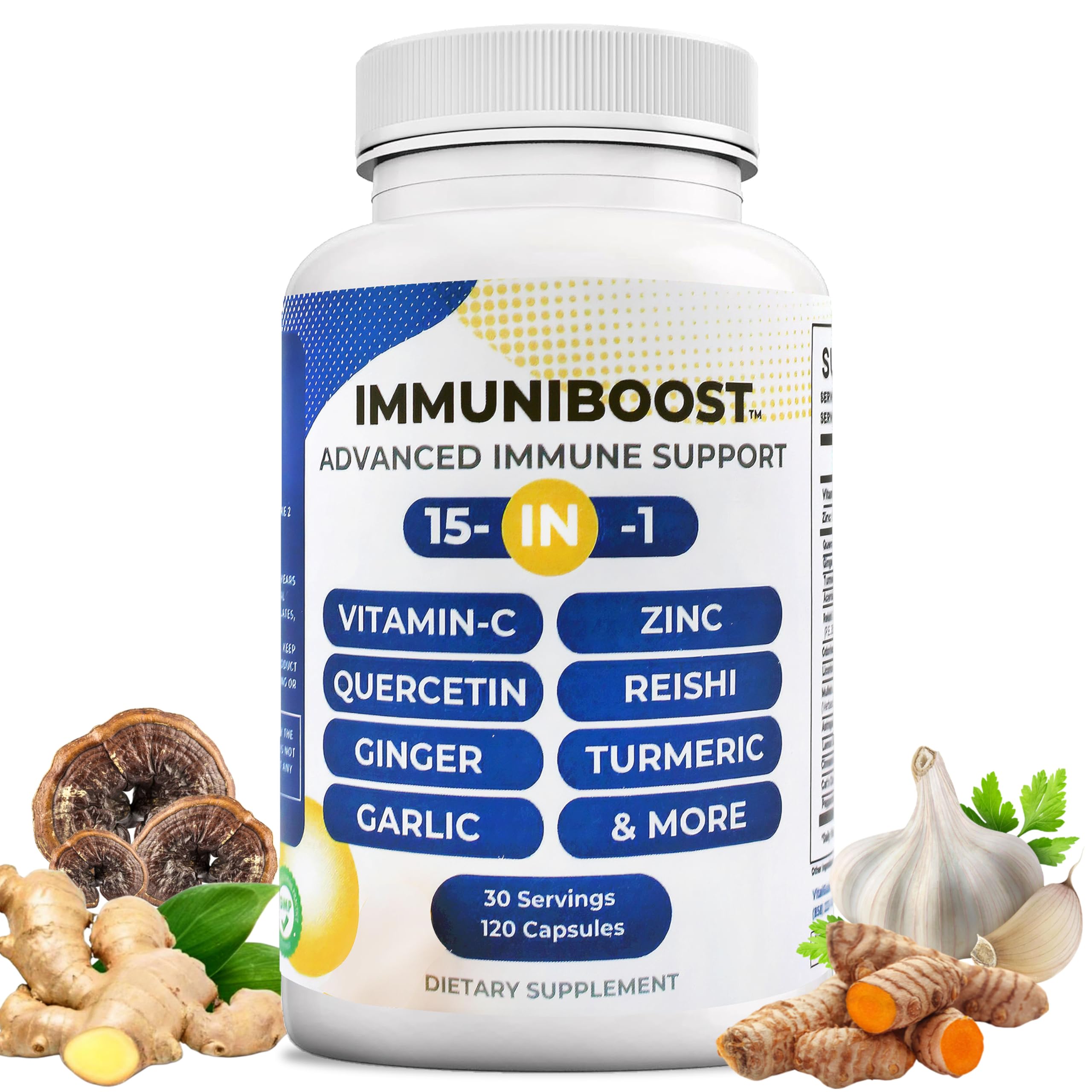 15 in 1 Immune Support Supplement 120 Capsules with Powerful Blend of Turmeric, Ginger, Vitamin C and Zinc Immune Booster for Adults ImmuniBoostAu supplements