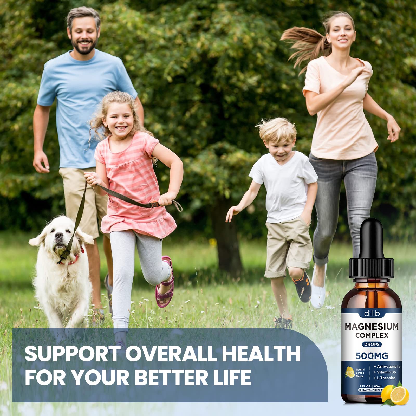 Magnesium Glycinate Liquid Drops, Triple Magnesium Complex Supplement with Citrate, Malate 500mg Ashwagandha, L-Theanine, Vitamin B6 for Sleep, Calm, Stress Relief, Bone, Muscle, Mood - Lemon Flavor dilibAu supplements
