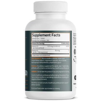 Bronson Basics Vitamin K2 D3 (MK7) Supplement Non-GMO Formula 5000IU (125 mcg) BronsonUS supplements