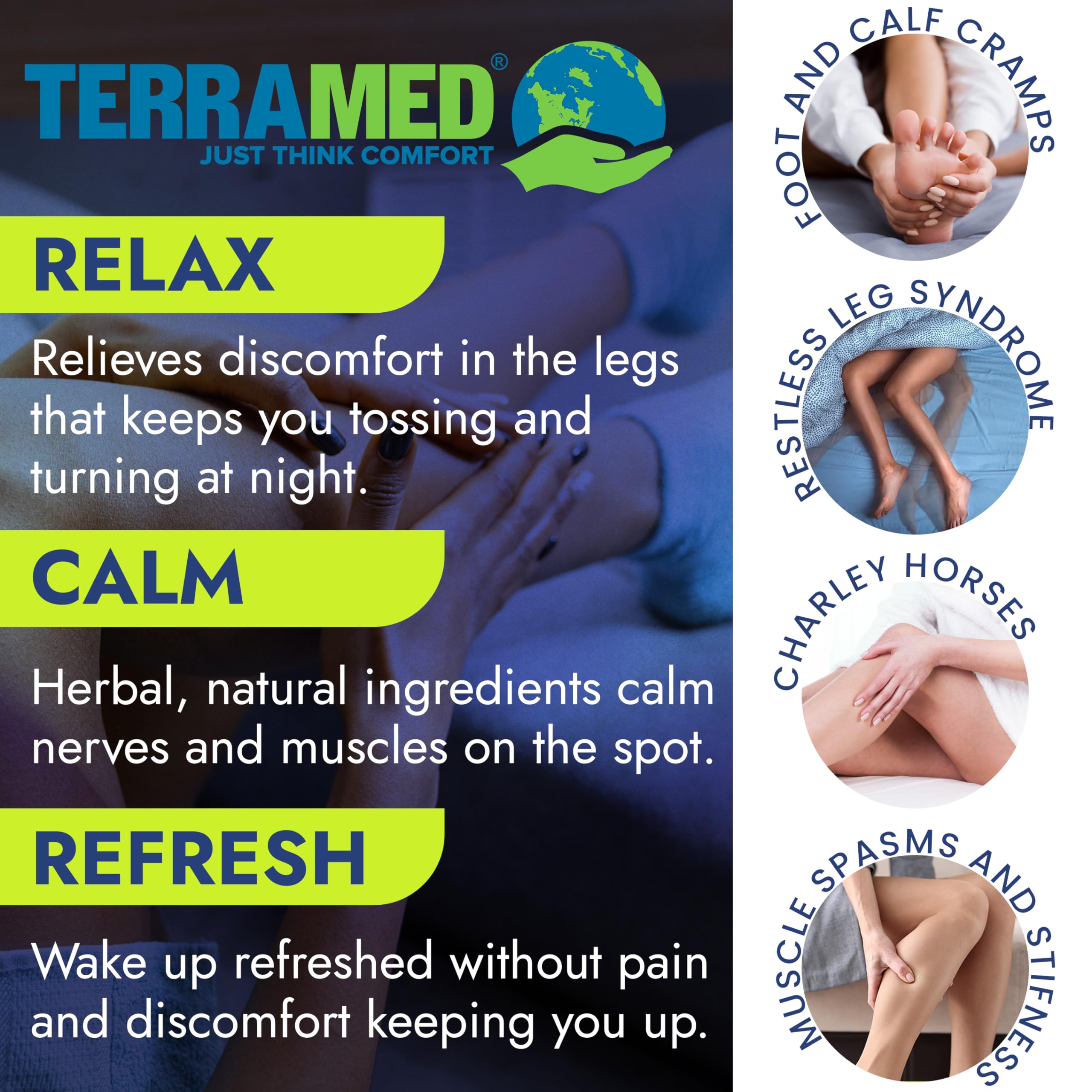 Terramed Just Think Comfort Fast Acting Leg Cramp Relief Aerosol Spray | Pain Relief for Muscle Spasms, Soreness, & Foot and Calf Cramps | Homeopathic Medicine for Restless Legs Syndrome Relief Terramed Just Think ComfortAu supplements