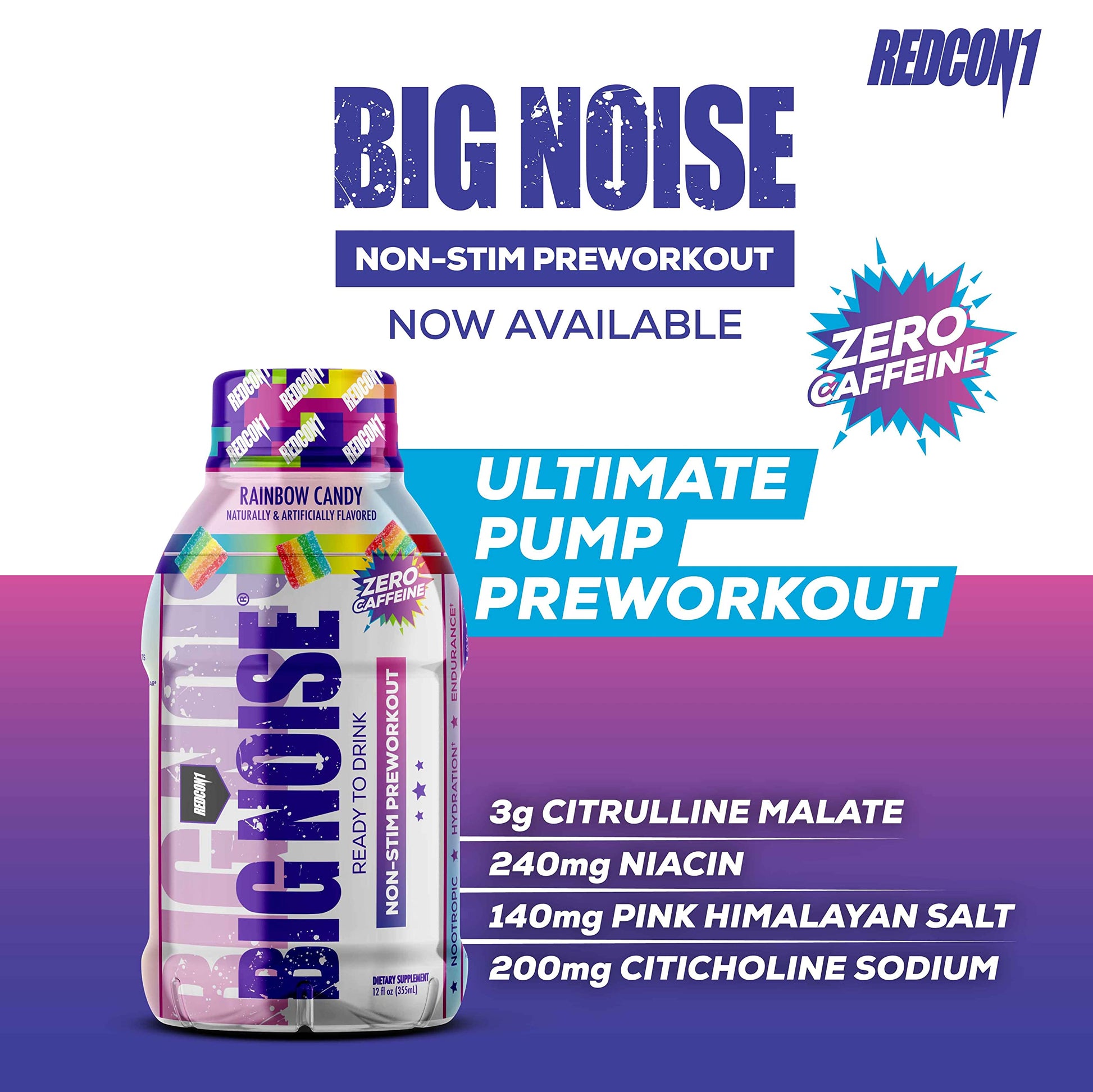 REDCON1 Big Noise RTD Pre Workout Drink, Rainbow Candy - Caffeine-Free Ready-to-Drink REDCON1Au supplements