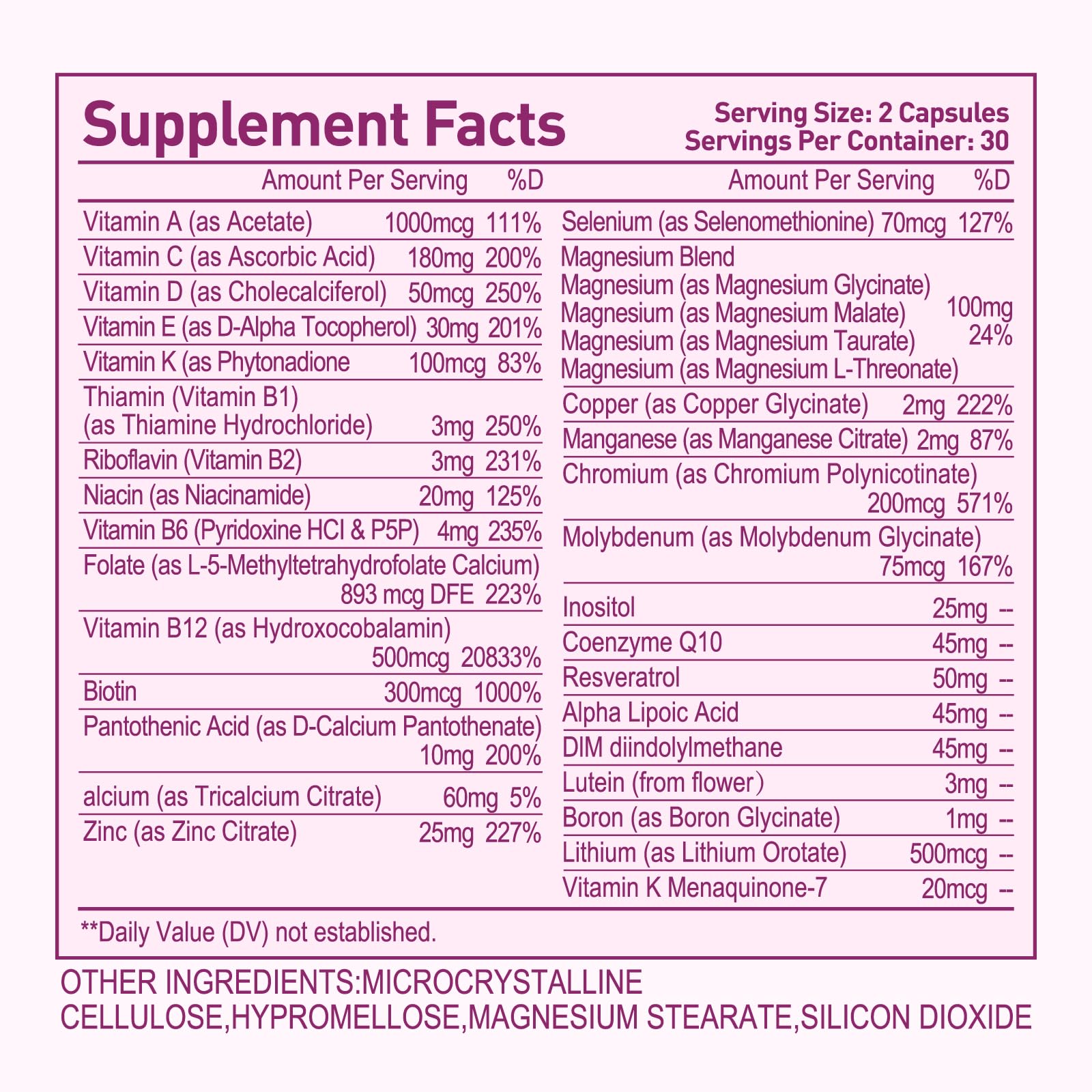 Methylated Multivitamin for Women, 30-in-1 Nutrients Formula with Inositol, CoQ10, Biotin, Zinc for Hair Health Support, Resveratrol, Vitamin C, Alpha Lipoic Acid for Skin Health Support, 60 Capsules SimlikeAu supplements
