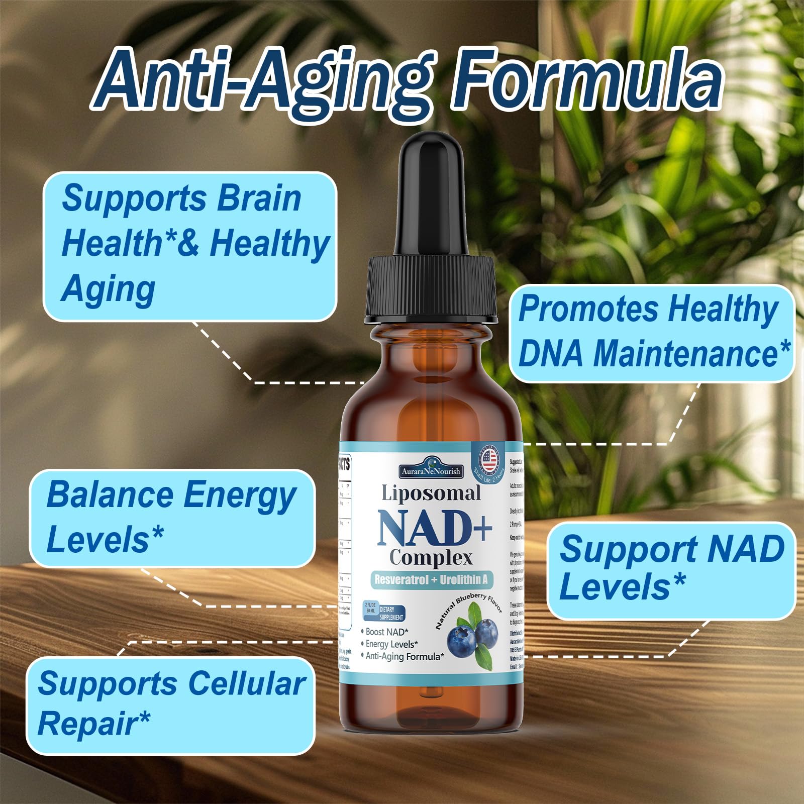 Liposomal NAD+ Liquid Drops, 8-in-1 NAD⁺ Nicotinamide Riboside Resveratrol 900mg w. Quercetin & Urolithin A | Fast Absorption NAD+ Supplement with CoQ10, ALA | Cellular Energy, Anti-Aging, Vitality AuraraNeNourishAu supplements