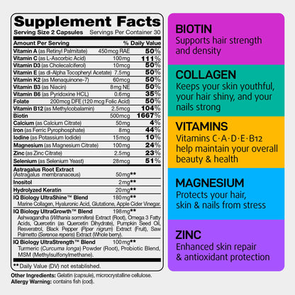 IQ BIOLOGY Biotin Collagen Keratin Astragalus Magnesium Ashwagandha Vitamin D3 Vitamin C IQ BIOLOGYUS supplements