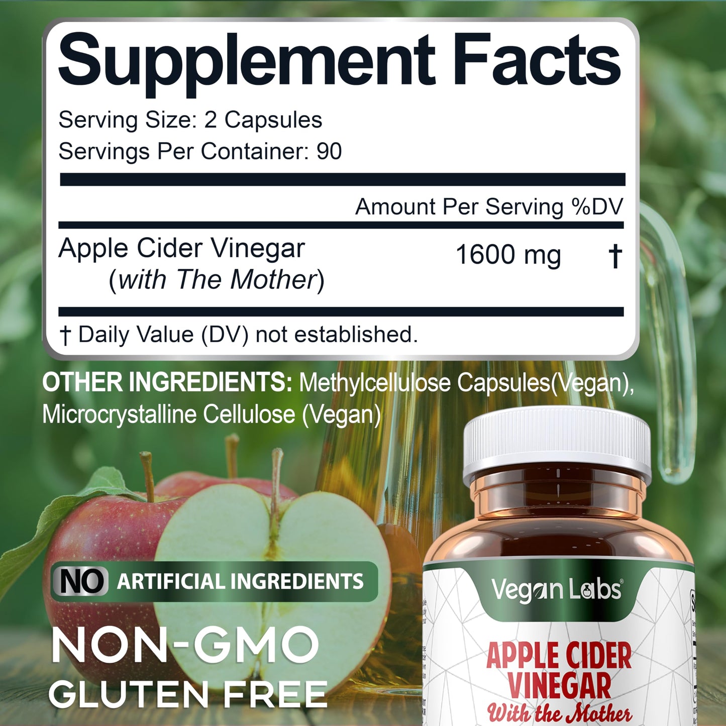 Vegan Labs Apple Cider Vinegar Capsules with The Mother- 180 Vegan Capsules Vegan LabsUS supplements
