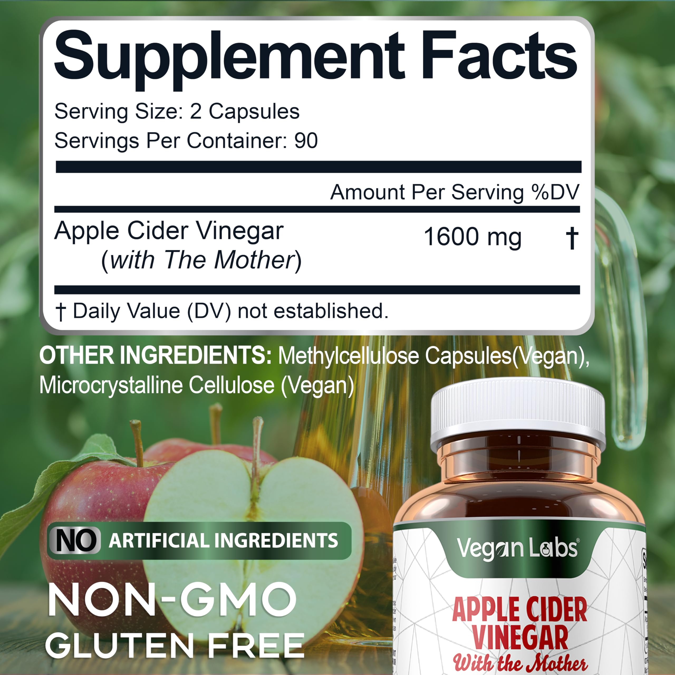 Vegan Labs Apple Cider Vinegar Capsules with The Mother- 180 Vegan Capsules Vegan LabsUS supplements