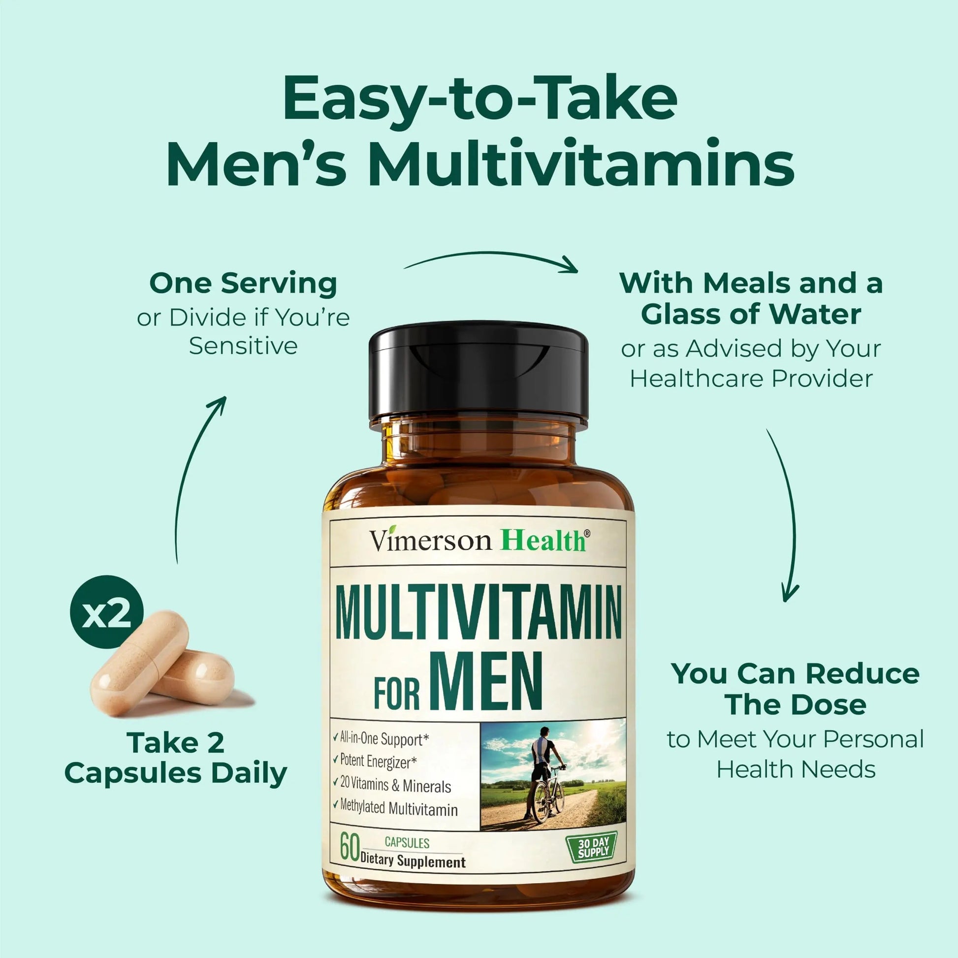 Methylated Multivitamin for Men with Bioavailable Vitamins, Chelated Minerals, Vitamin D, B12, C, A & Zinc for Energy, Focus and Immune Health Vimerson HealthAu supplements