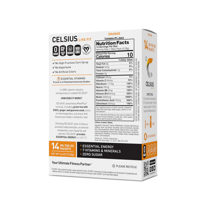 CELSIUS On-the-Go Powder Stick Zero Sugar, Orange, 2.6 Oz (14 Sticks per Pack) CELSIUSUS supplements