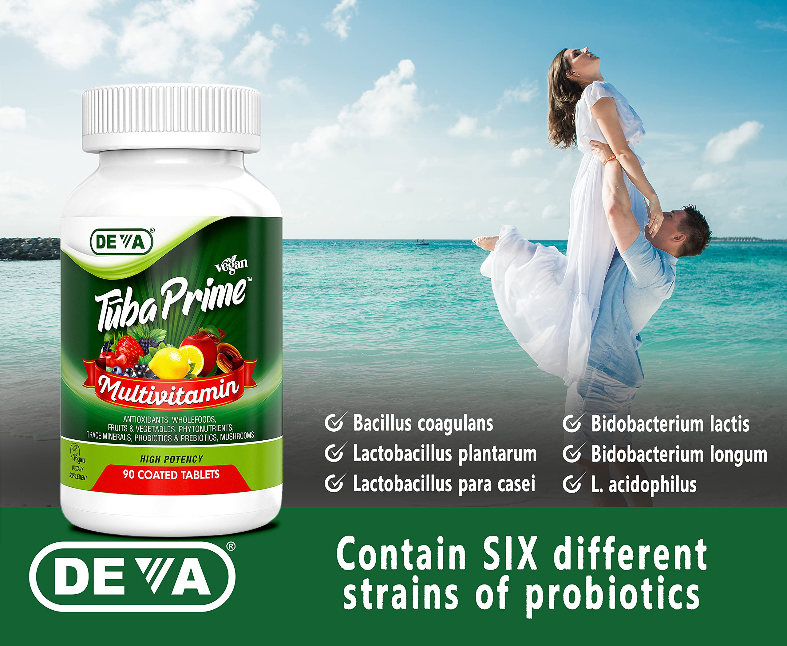 DEVA Tuba Prime Vegan Multivitamin - High-Potency Vitamin and Mineral Dietary Supplement - Antioxidants, Fruit and Vegetable Blend, Super Mushrooms, Probiotics, Prebiotics, Seeds, Herbs - 90 Tablets DEVAAu supplements