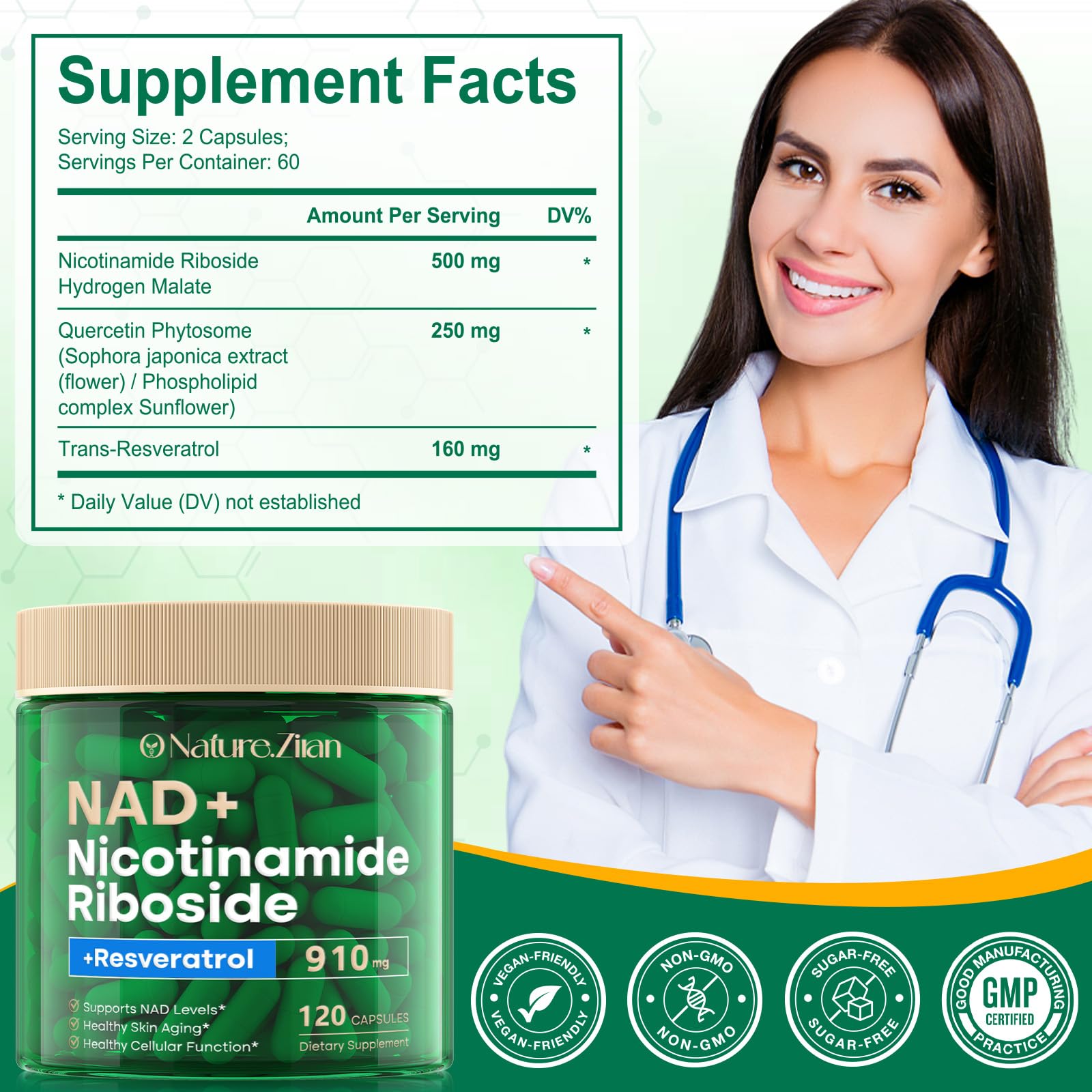 O NATURE . ZIRAN NAD Supplement - NAD+ Nicotinamide Riboside 910 Mg Supplement for Women & Men, Liposomal Nicotinamide Riboside with Resveratrol, for Focus, Boost - 120 Capsules O NATURE . ZIRANAu supplements