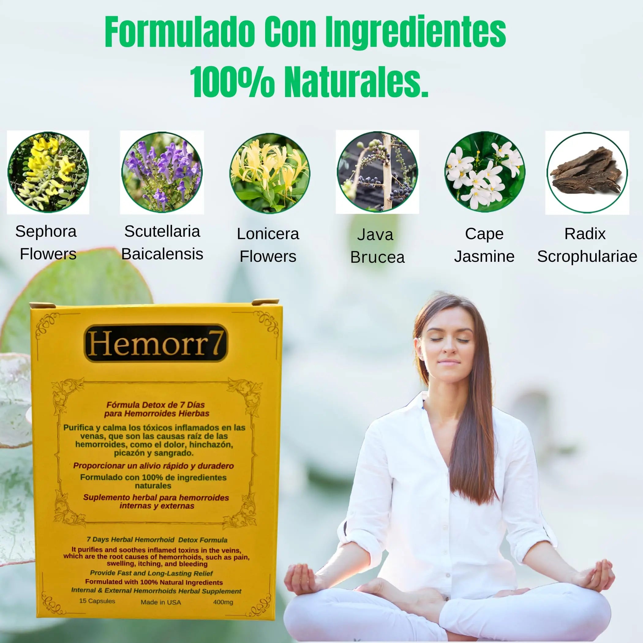 Hemorr7: 7Days 15 Capsules Herbal Hemorrhoid Detox Formula,Fórmula Herbal para desintoxicar las hemorroides Durante 7 días GenericAu supplements