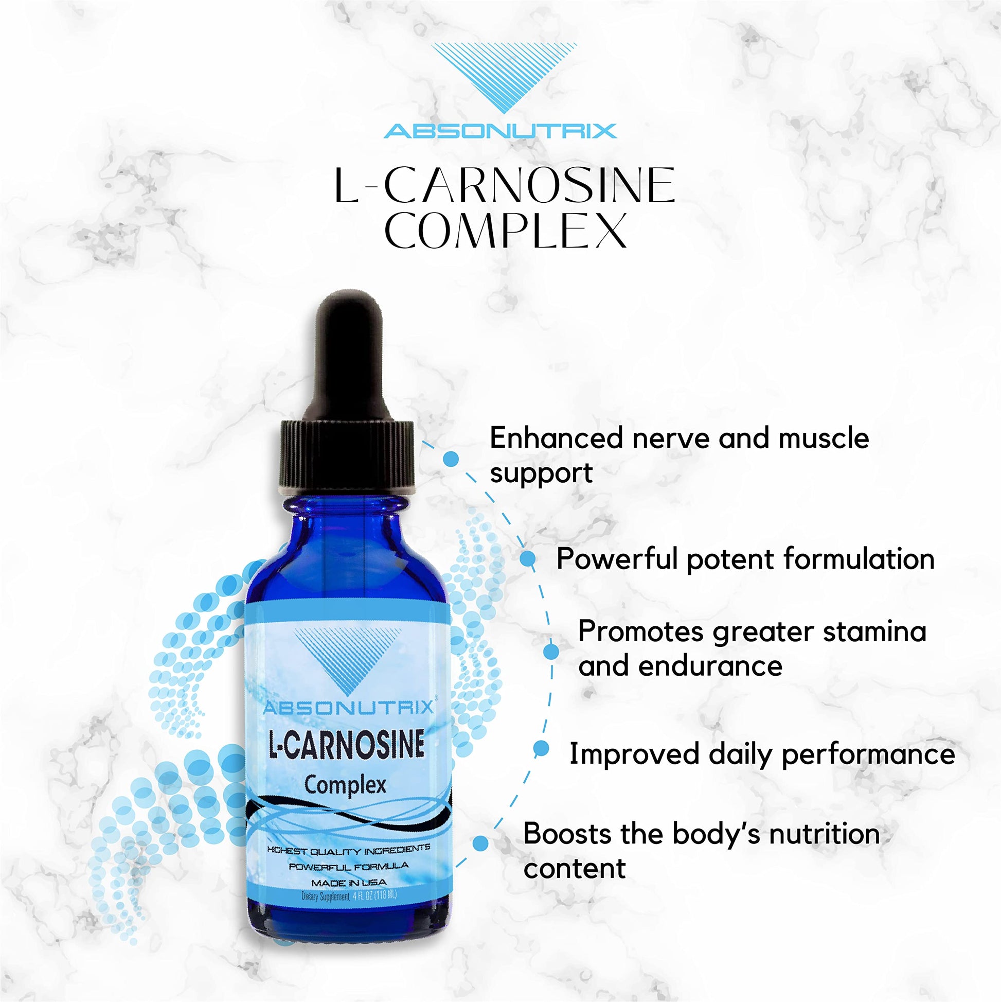 Absonutrix L-Carnosine - 583 mg 4 Oz Bottle, 200 Highly Potent Servings, Easy-to-Consume Drops, High Bioavailability, Third-Party Tested, GMP-Certified, Non-GMO, Cruelty-Free Products, Made in USA AbsonutrixAu supplements