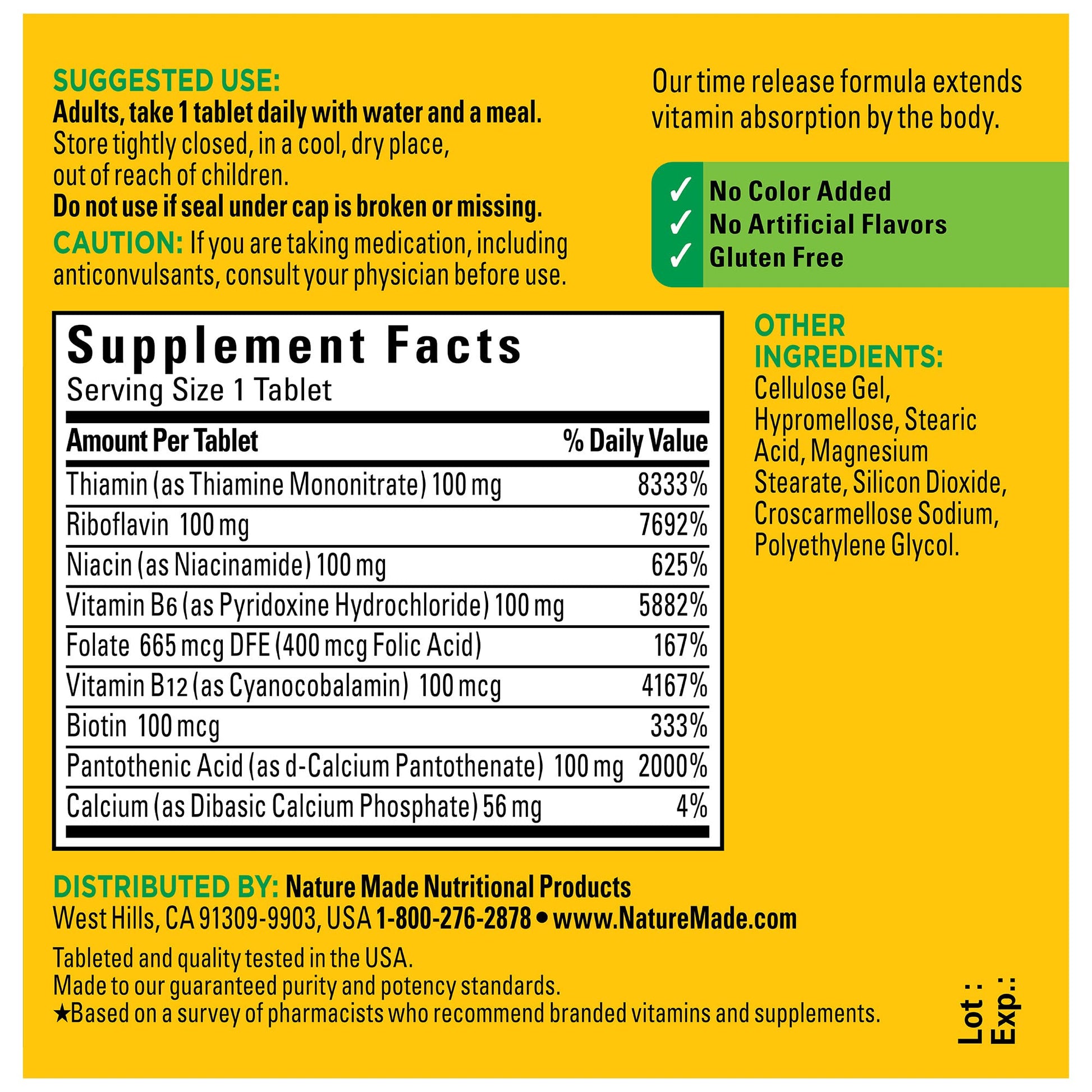 Nature Made Time Release Vitamin B-100 High Potency B Complex, Dietary Supplement Nature MadeAu supplements