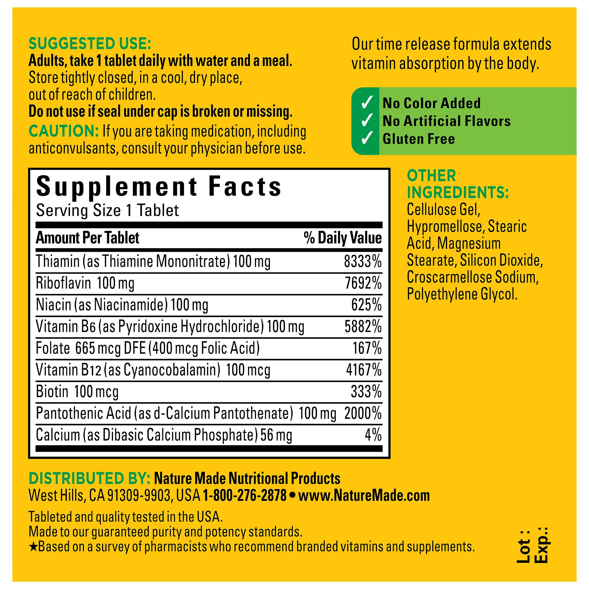 Nature Made Time Release Vitamin B-100 High Potency B Complex, Dietary Supplement Nature MadeAu supplements
