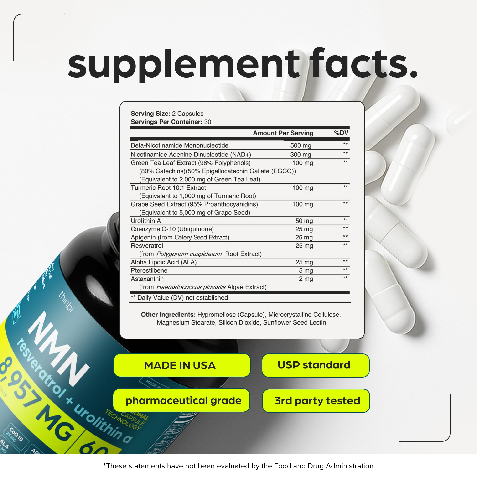 NMN Supplement 8957mg with Real NAD+ Not Just a Booster | Urolithin A, Resveratrol, CoQ10, Alpha Lipoic Acid, Green Tea Extract | Cellular Longevity & Energy Support for Men & Women ThinbiAu supplements
