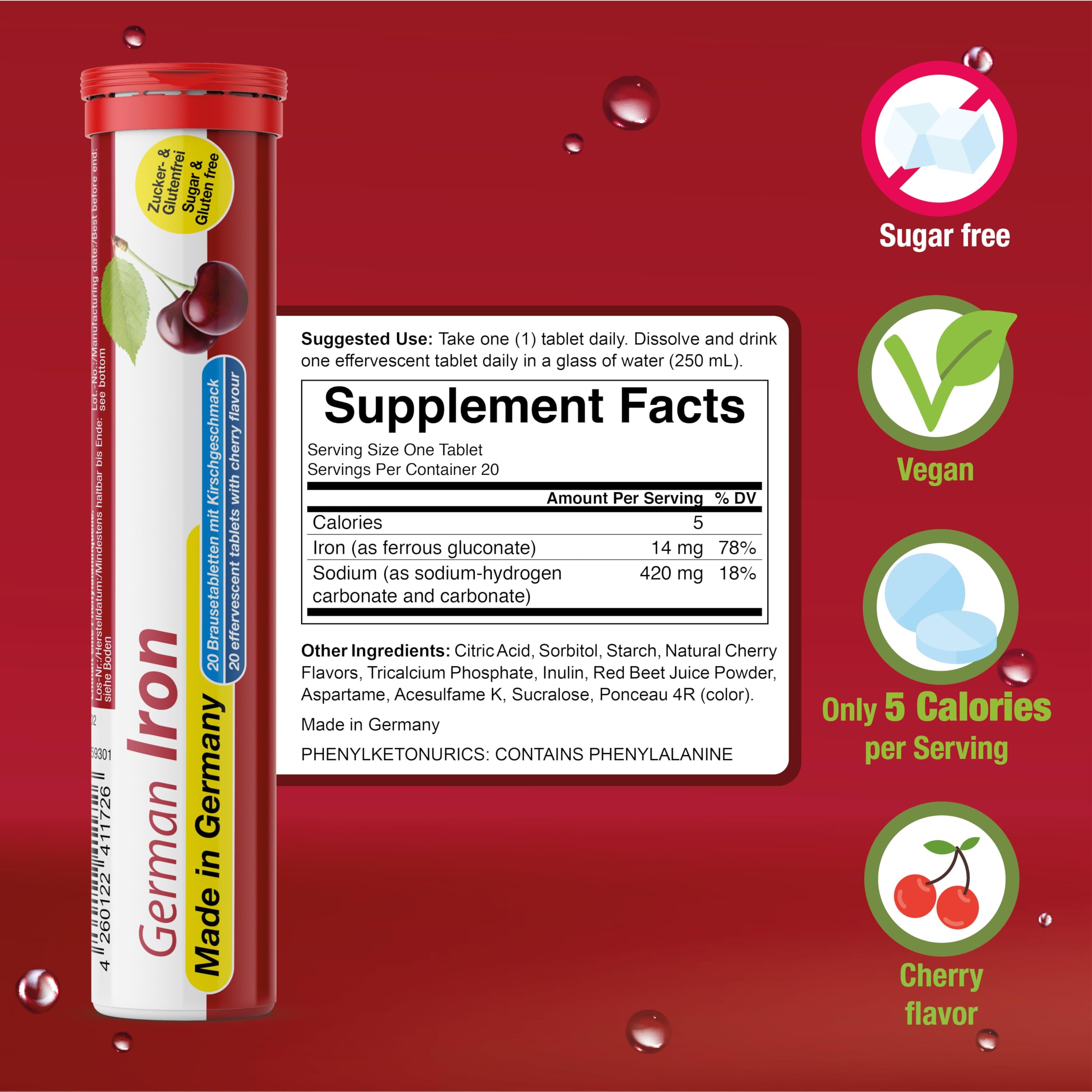 T&D German Vitamin, Minerals - 140 Vegan/Vegetarian Drink Effervescent Tablets - Mixed Fruit Flavor Box - Made in Germany T&DAu supplements