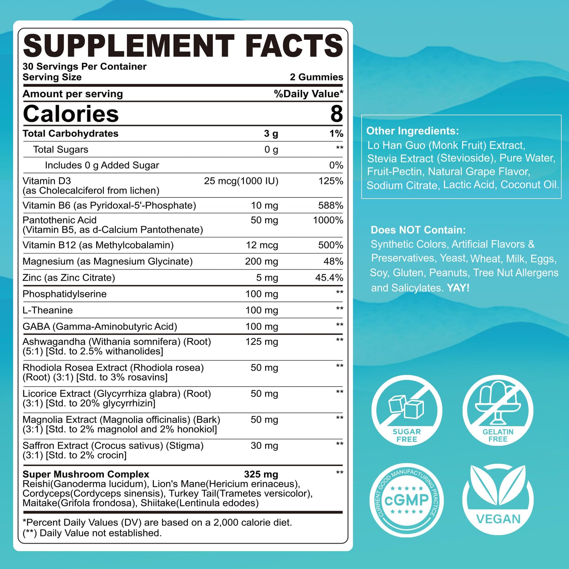 Cortisol Gummies for Women & Men, Sugar Free Cortisol Reducer Supplements w/ Magnesium, Ashwagandha, Mushroom, L-theanine, Rhodiola, Vitamin B6 B12 for Cortisol Detox, Relax, Sleep Support 2 Pack LILICAREAu supplements