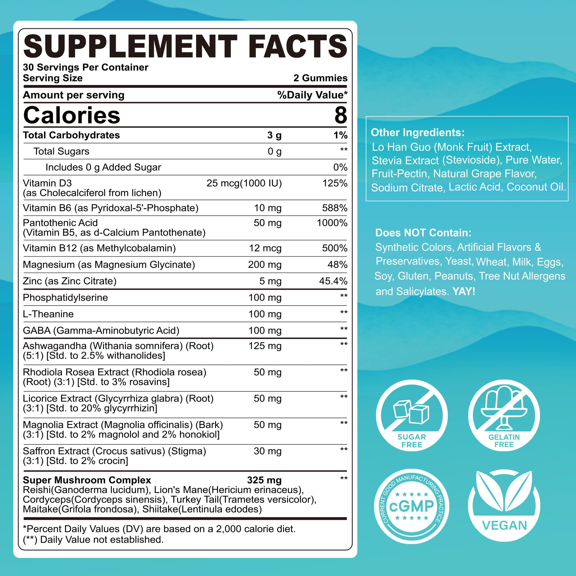 Cortisol Gummies for Women & Men, Sugar Free Cortisol Reducer Supplements w/ Magnesium, Ashwagandha, Mushroom, L-theanine, Rhodiola, Vitamin B6 B12 for Cortisol Detox, Relax, Sleep Support 2 Pack LILICAREAu supplements