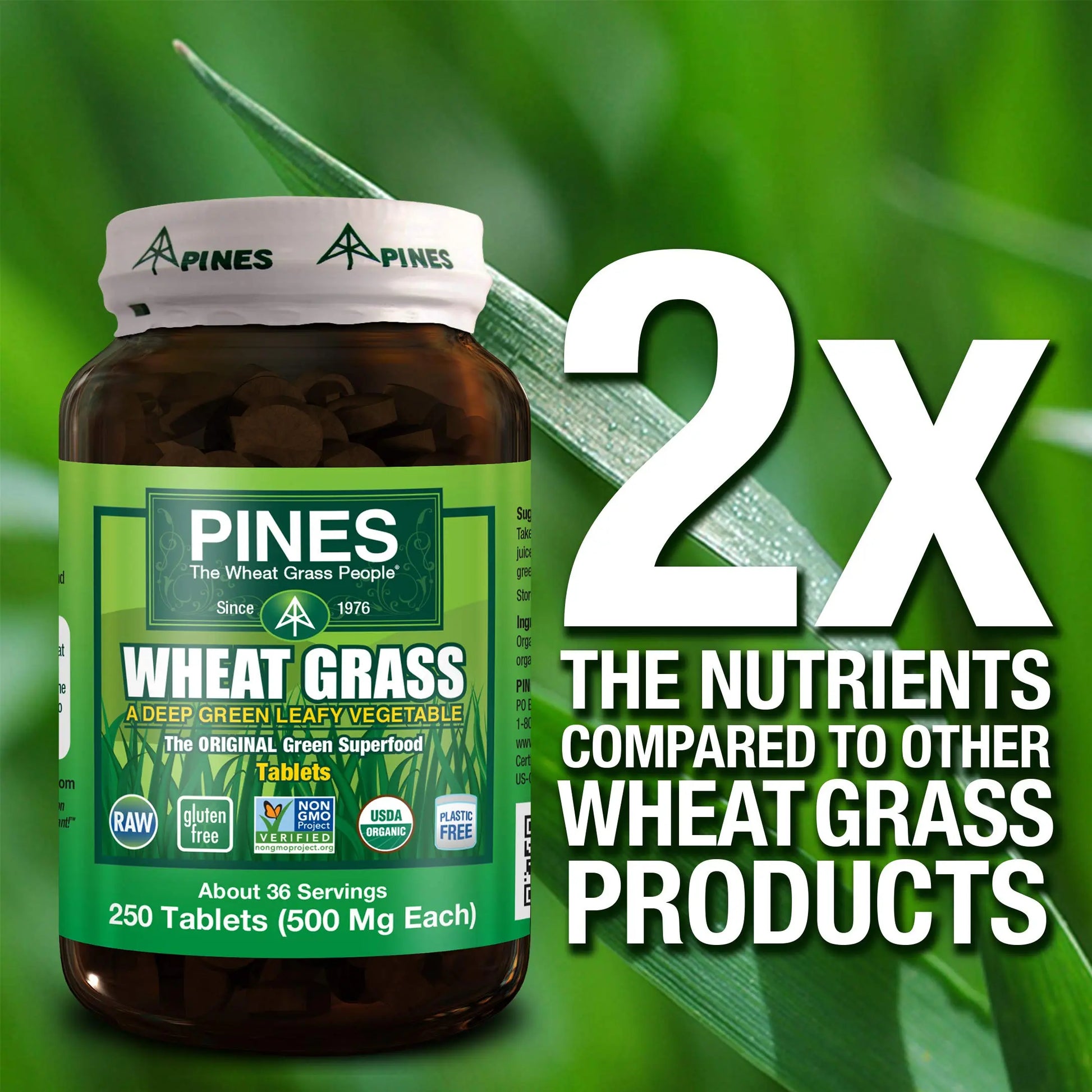 PINES Organic Wheat Grass, 250 Count Tablets | PINES Wheat Grass as featured in the new blockbuster film, Ocean's 8! Pinesnz supplements