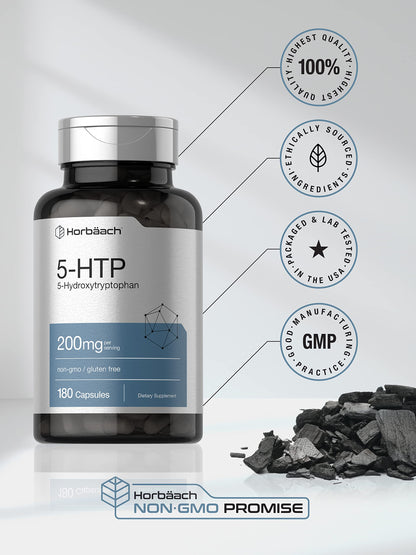 5HTP 200mg Capsules | 180 Capsules | Griffonia Simplicifolia | 5HTP Extra Strength Supple HorbäachUS supplements