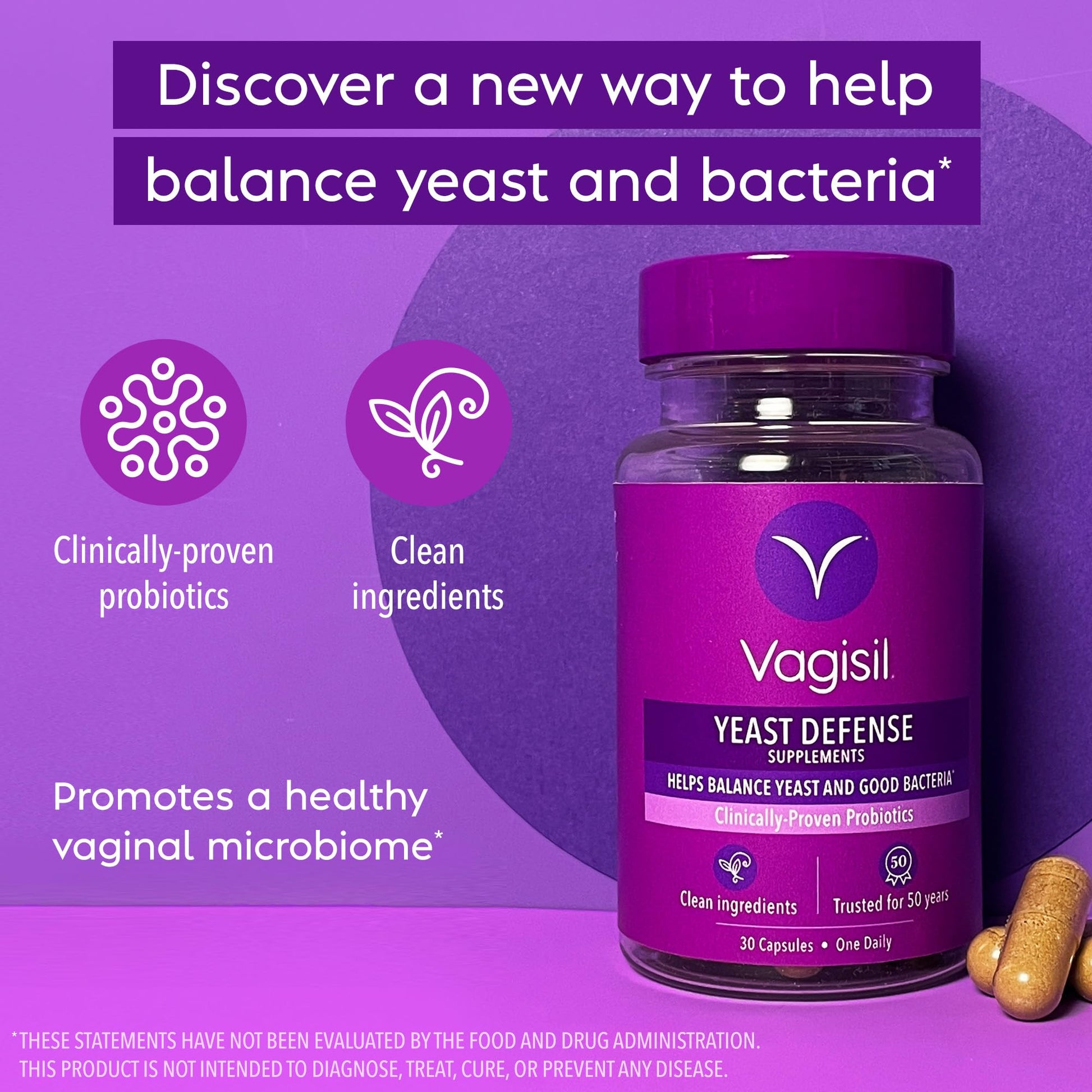 Vagisil Yeast Defense Supplements, Helps Balance Yeast and Good Bacteria, Clinically-Proven Probiotics VagisilAu supplements