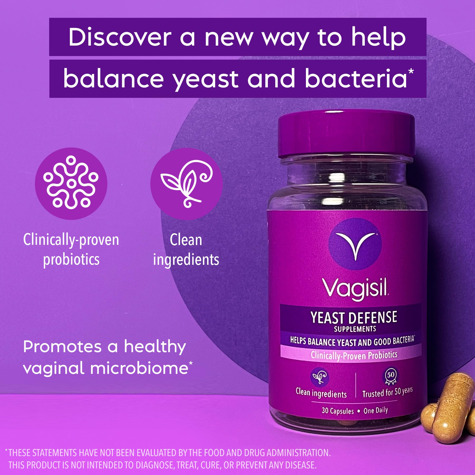 Vagisil Yeast Defense Supplements, Helps Balance Yeast and Good Bacteria, Clinically-Proven Probiotics VagisilAu supplements
