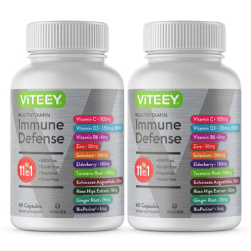 VITEEY 11 in 1 Immune Support Supplement - Immune Defense with Vitamin D3, B6, Echinacea, Turmeric, Rose-HIPS, Selenium ViteeyAu supplements